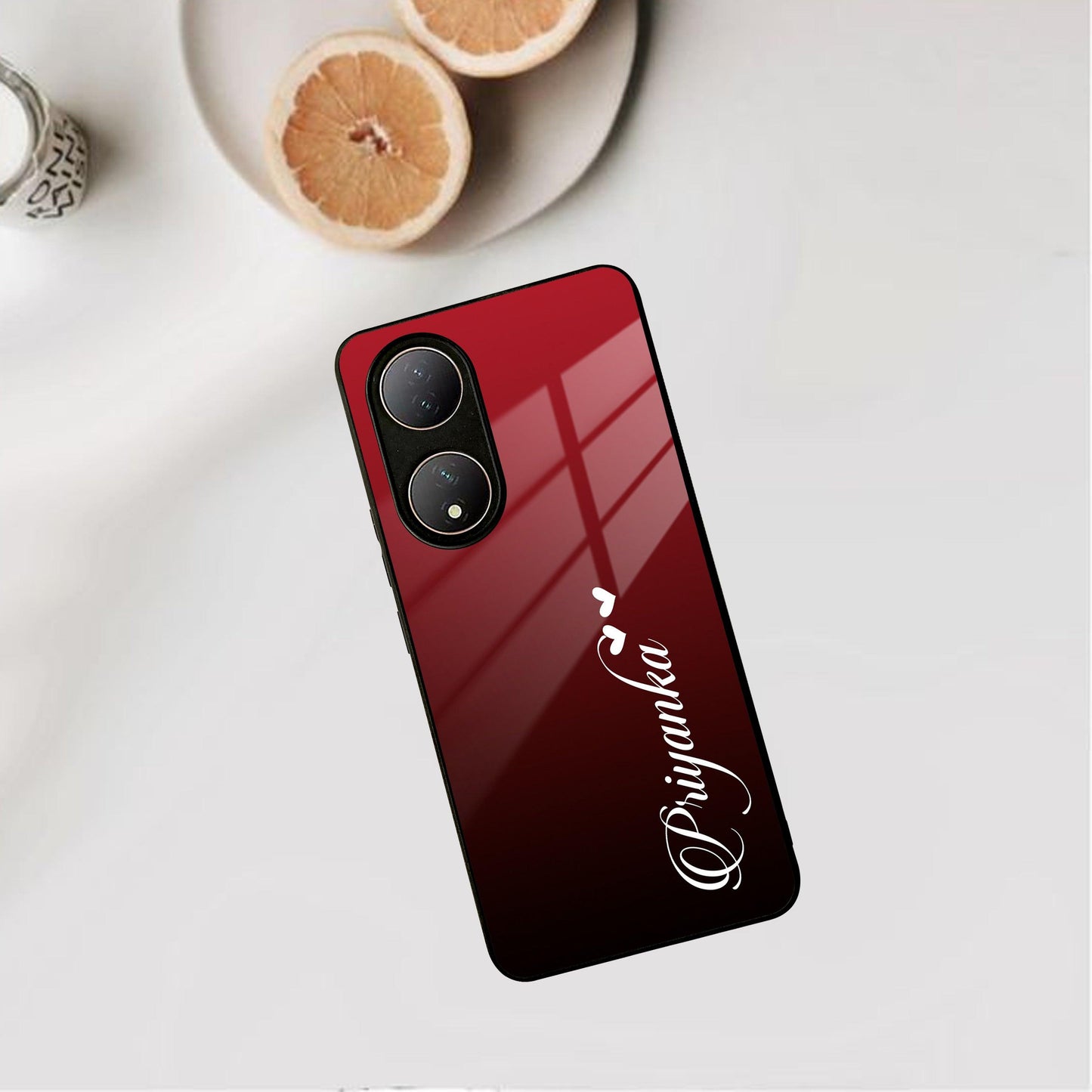 Customize Name Gradient Glass Case Cover Red Wine For Vivo