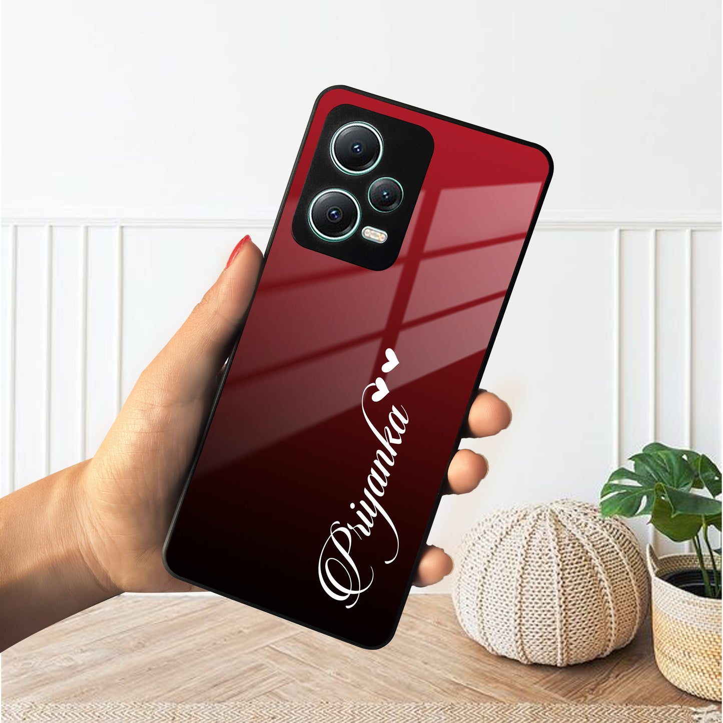 Customize Name Gradient Glass Case Cover Red Wine For Poco