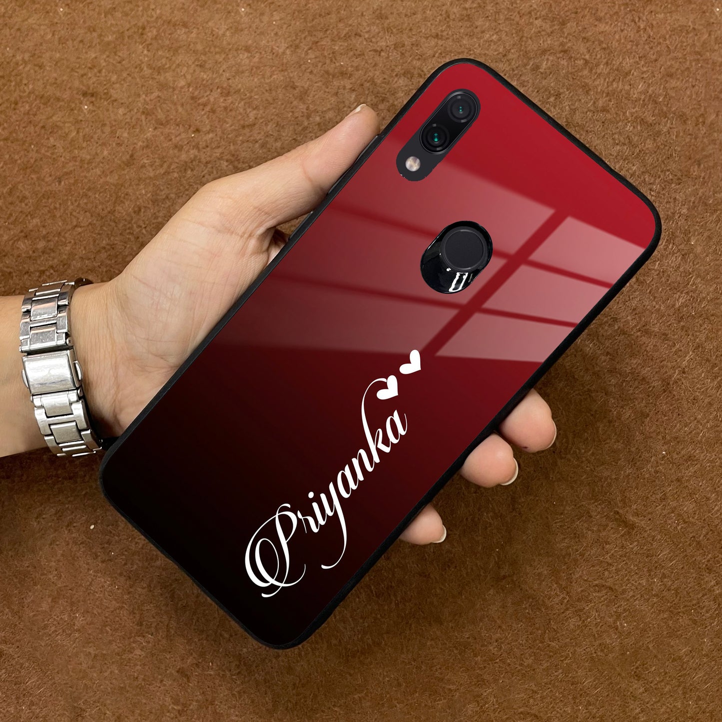 Customize Name Gradient Glass Case Cover Red Wine For Redmi/Xiaomi