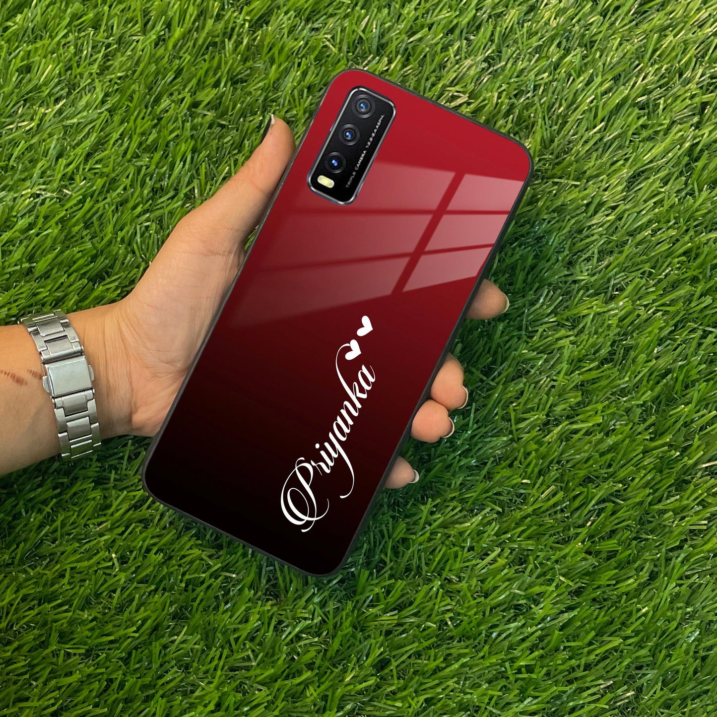 Customize Name Gradient Glass Case Cover Red Wine For Vivo