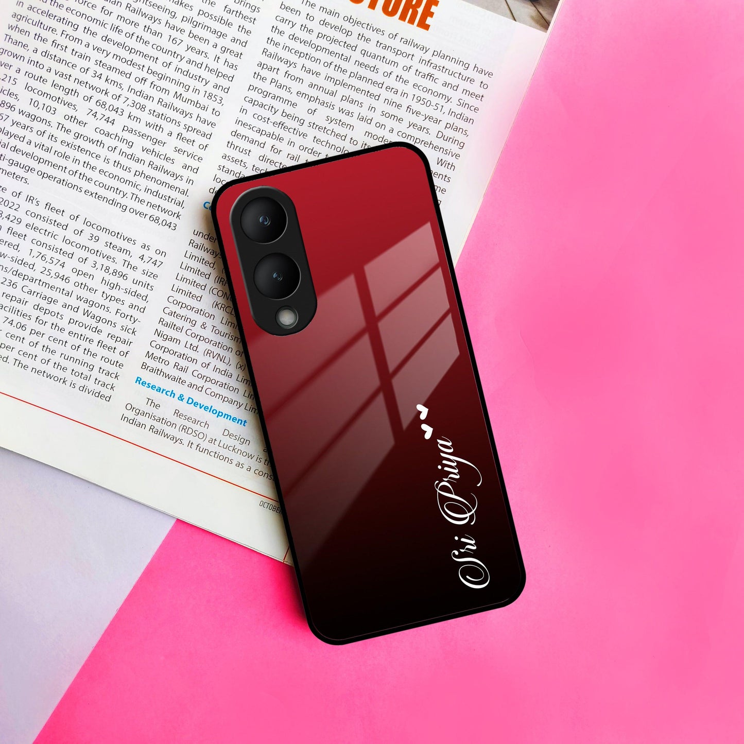 Customize Name Gradient Glass Case Cover Red Wine For Vivo