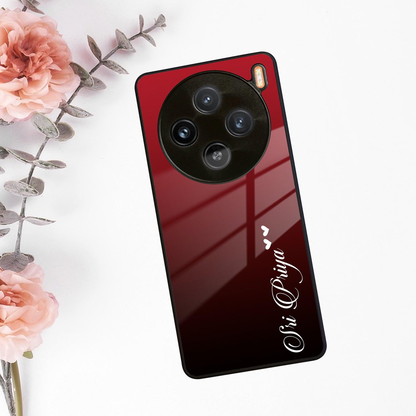 Customize Name Gradient Glass Case Cover Red Wine For Vivo