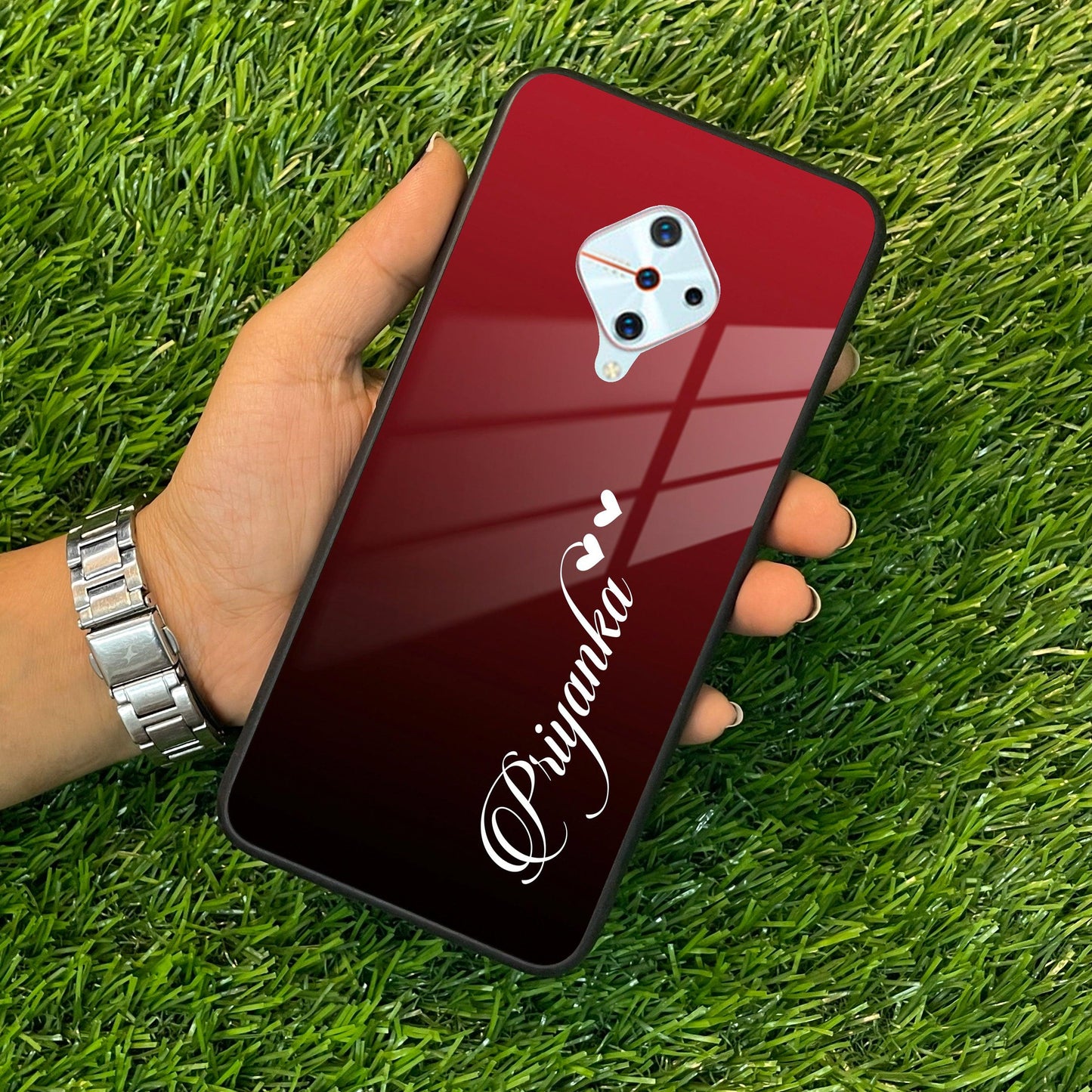 Customize Name Gradient Glass Case Cover Red Wine For Vivo