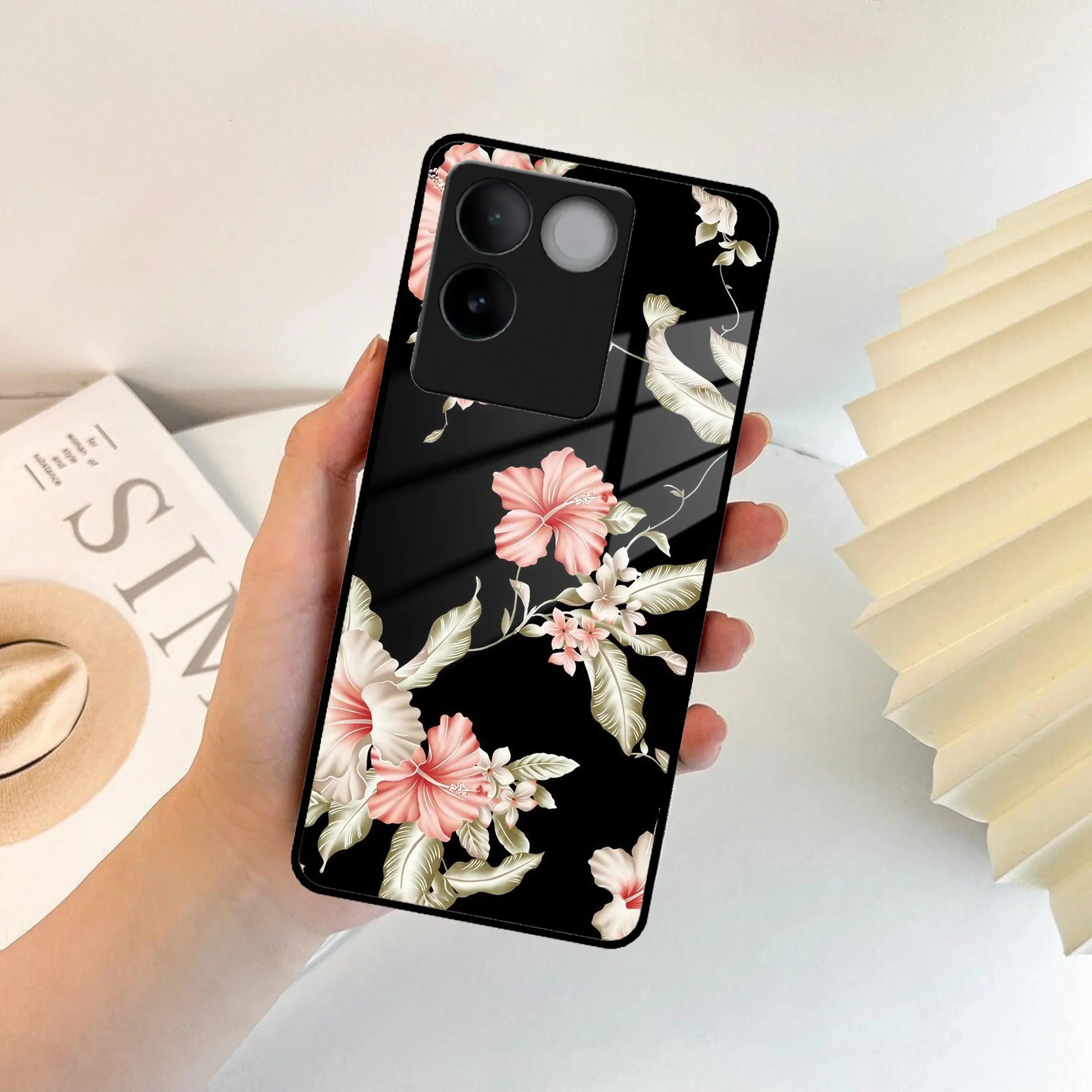 Retro Floral Glass Phone Case And Cover For iQOO - ShopOnCliQ
