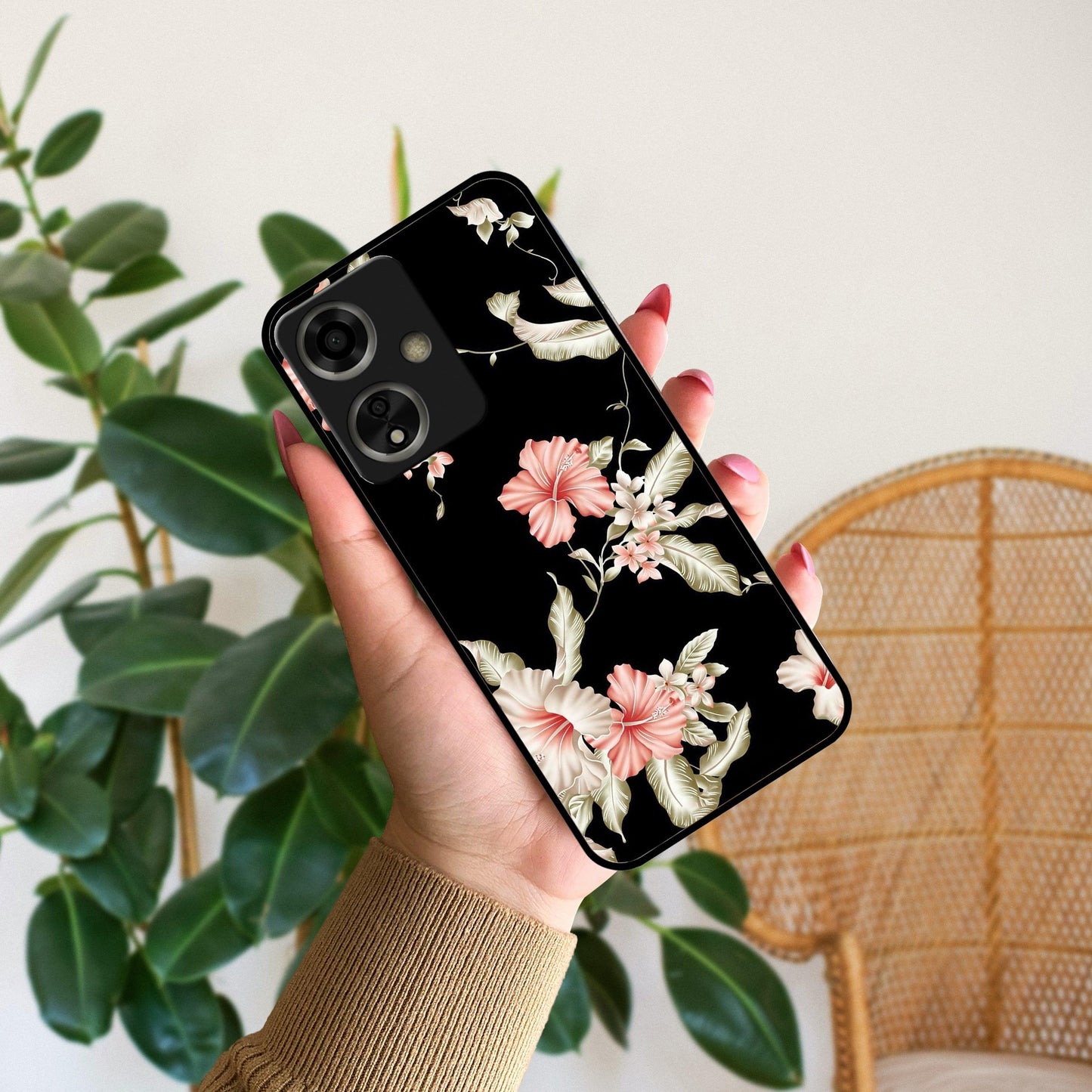 Retro Floral Glossy Metal Case Cover For Oppo - ShopOnCliQ