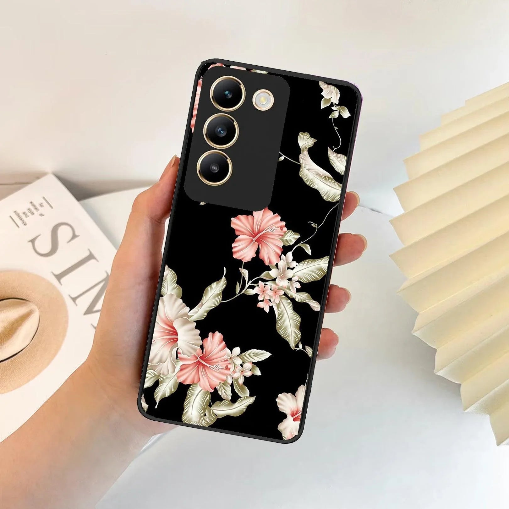 Retro Floral Glossy Metal Case Cover For Vivo - ShopOnCliQ