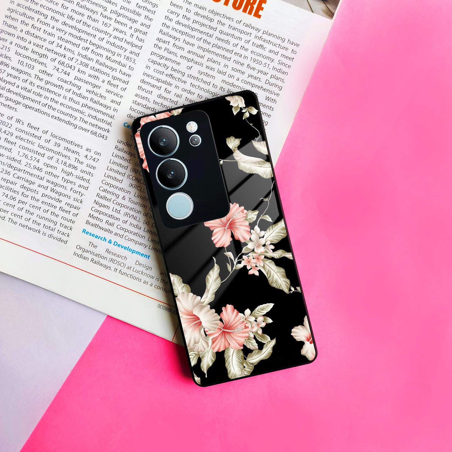 Retro Floral Glossy Metal Case Cover For Vivo ShopOnCliQ