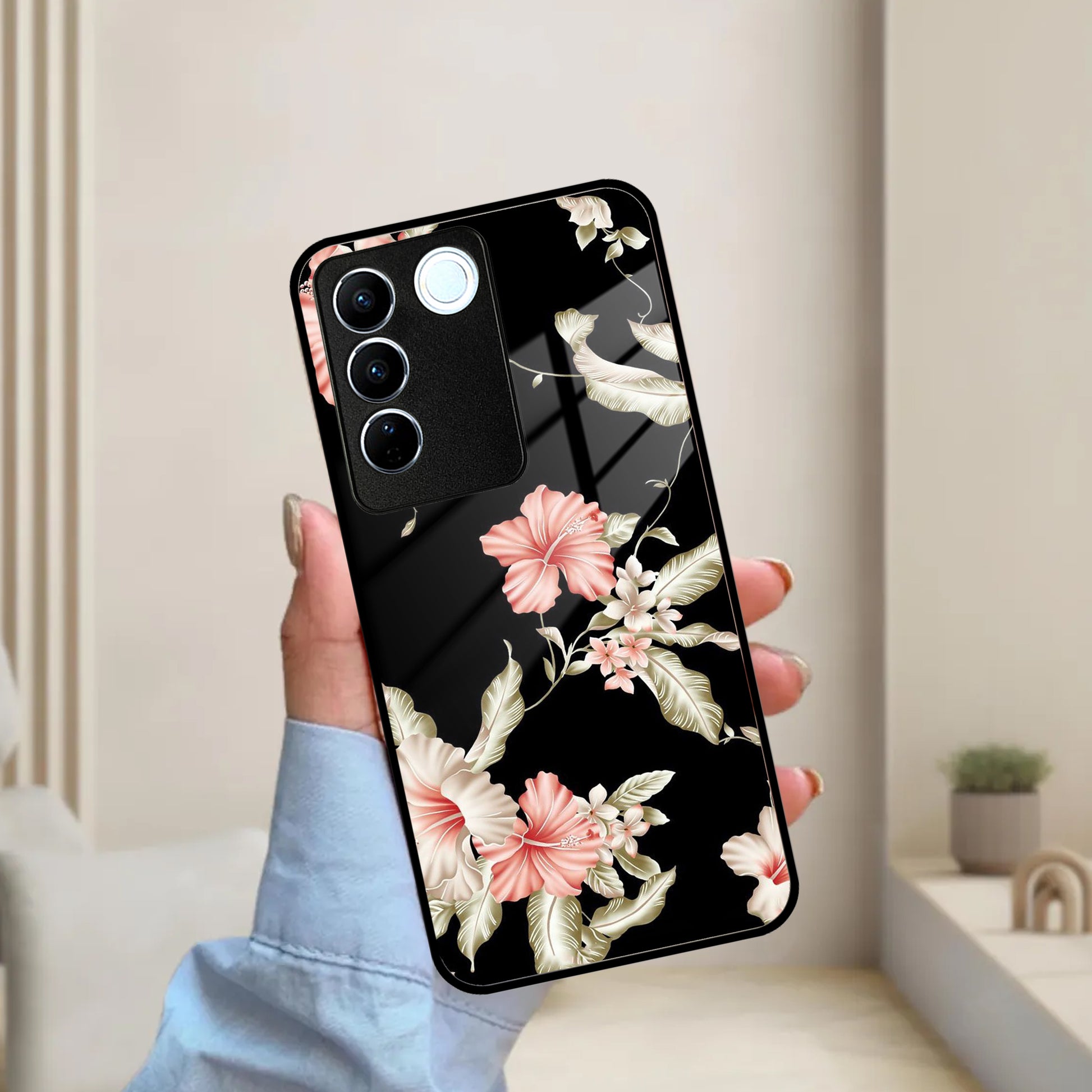 Retro Floral Glossy Metal Case Cover For Vivo ShopOnCliQ