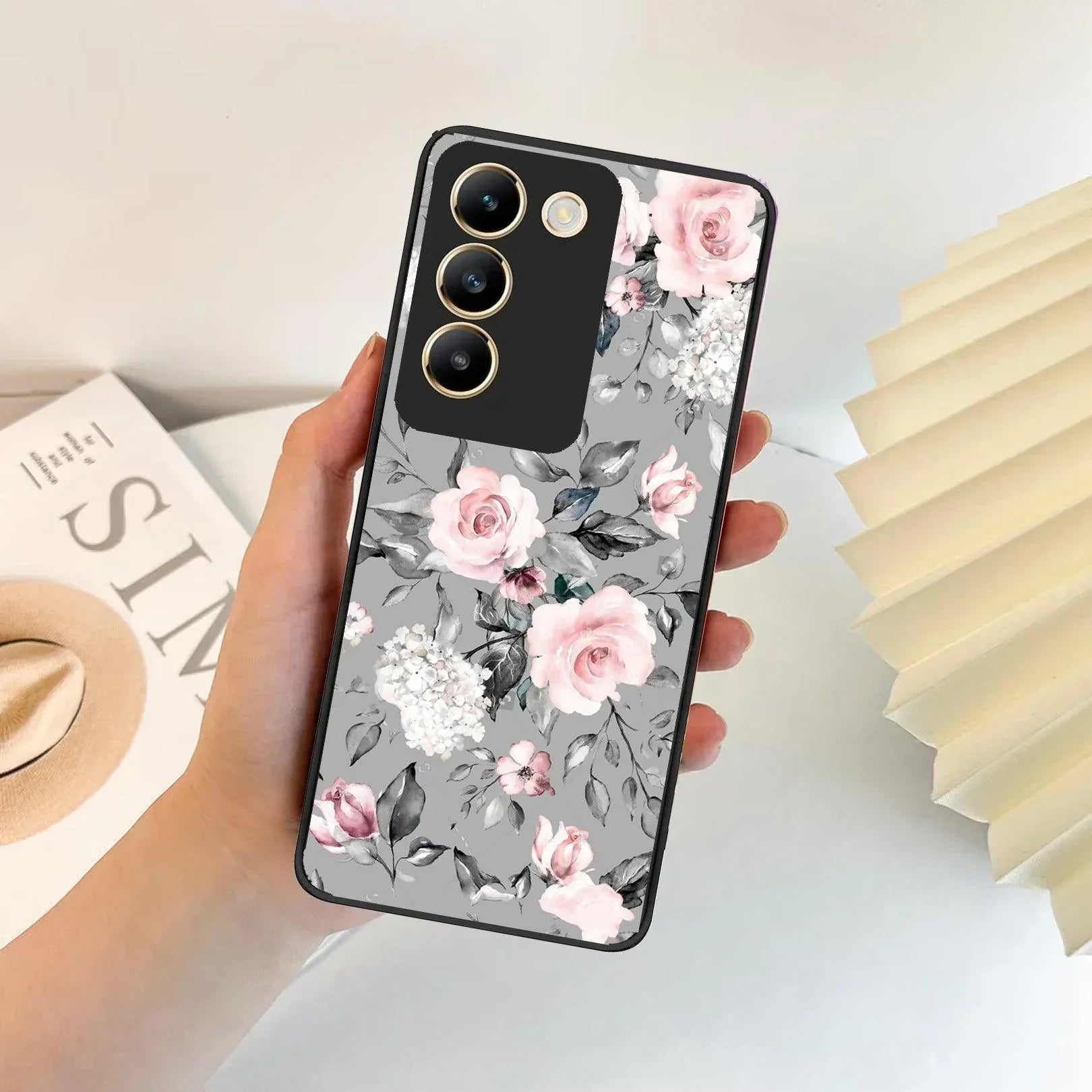 Retro Floral Glossy Metal Case Cover V2 For Vivo - ShopOnCliQ