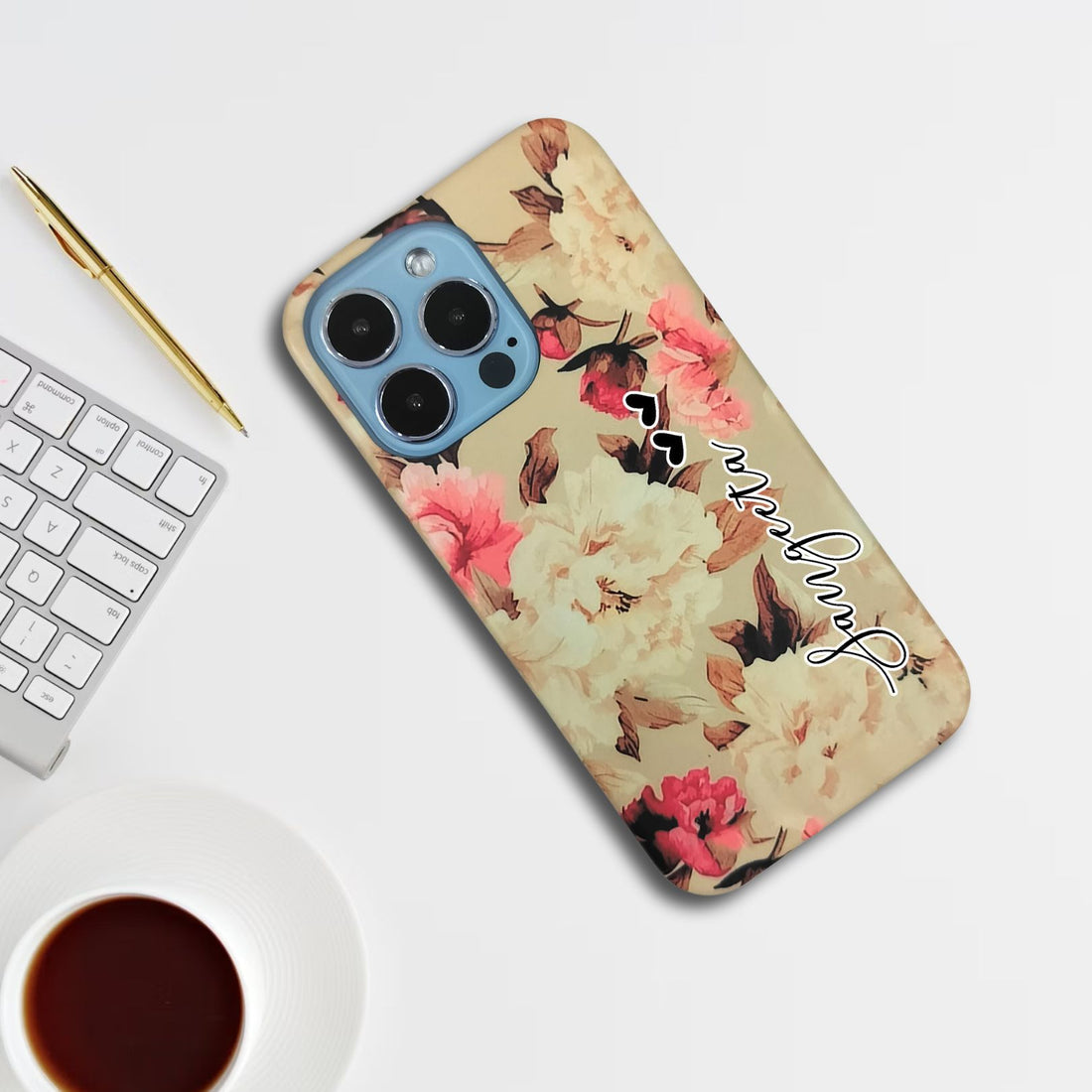 Retro Flower Leaf Print Slim Case Cover (Peach Flower) For Vivo ShopOnCliQ