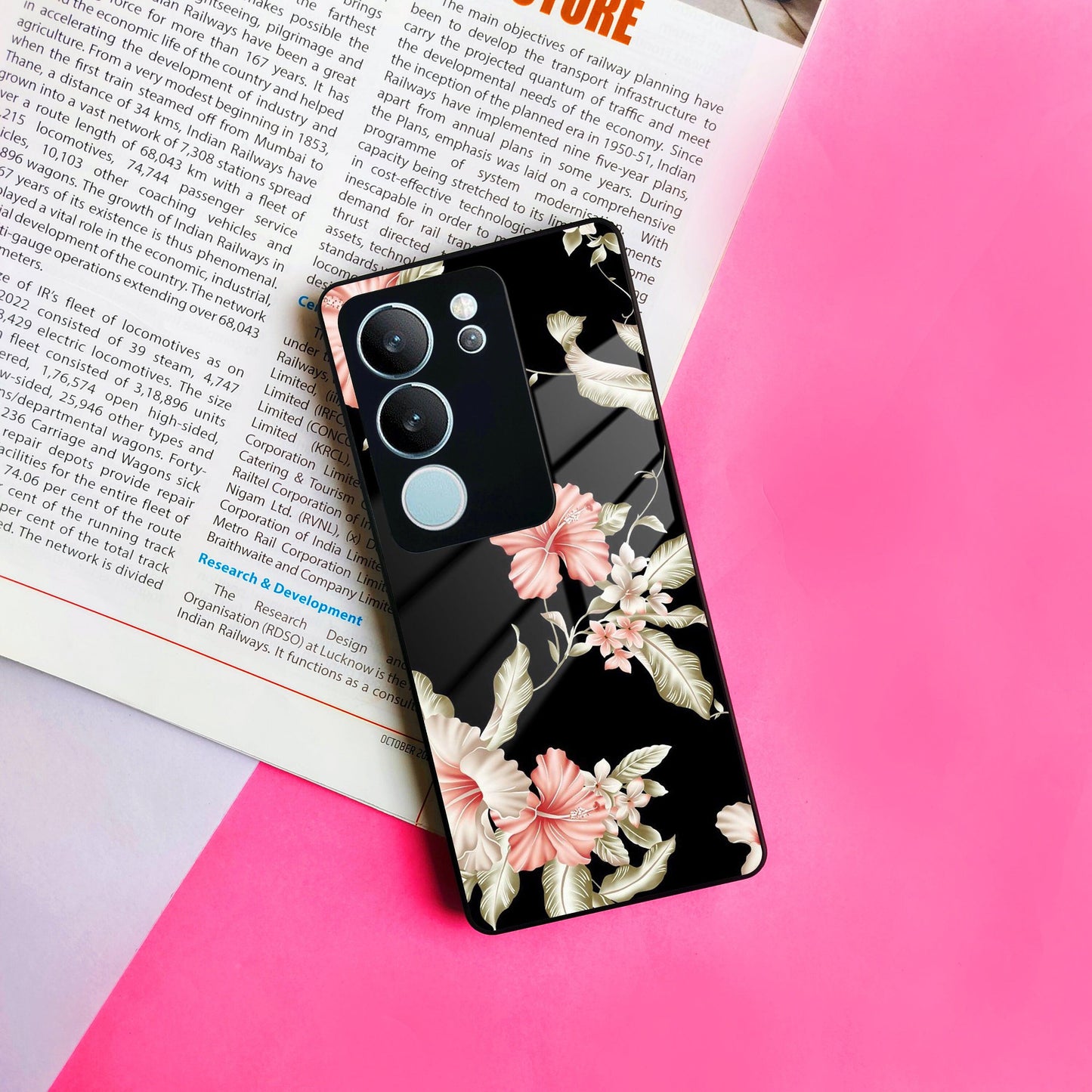 Retro Floral Glass Phone Case And Cover For Vivo