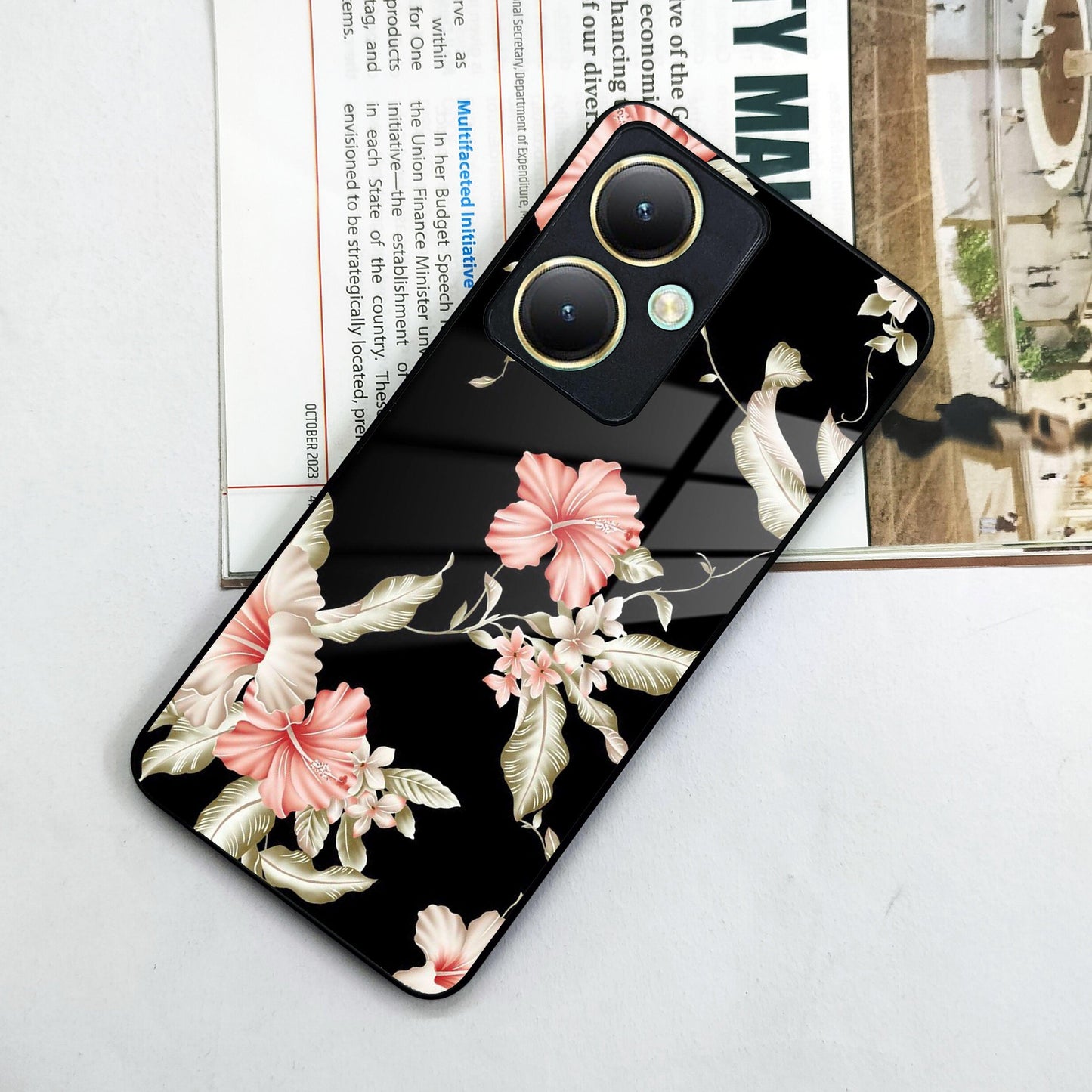 Retro Floral Glass Phone Case And Cover For Vivo