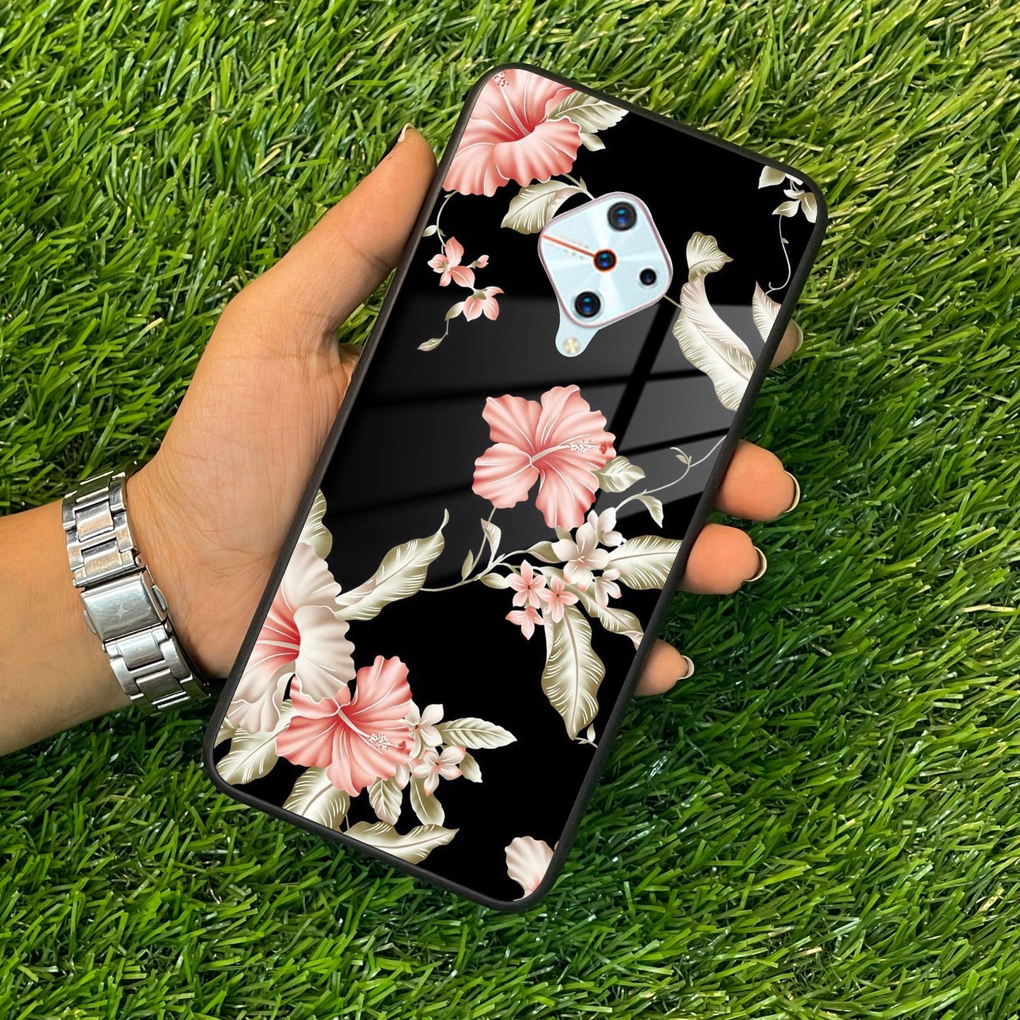 Retro Floral Glass Phone Case And Cover For Vivo