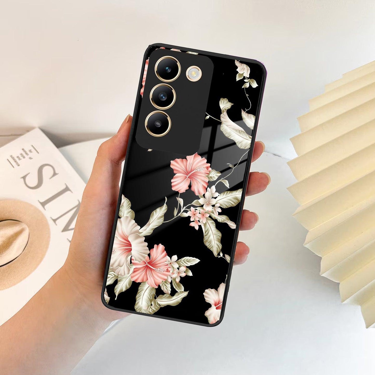 Retro Floral Glass Phone Case And Cover For Vivo