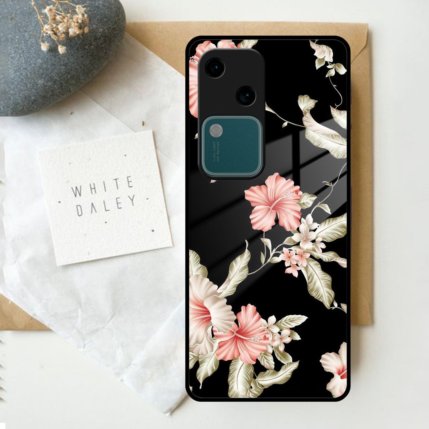 Retro Floral Glass Phone Case And Cover For Vivo