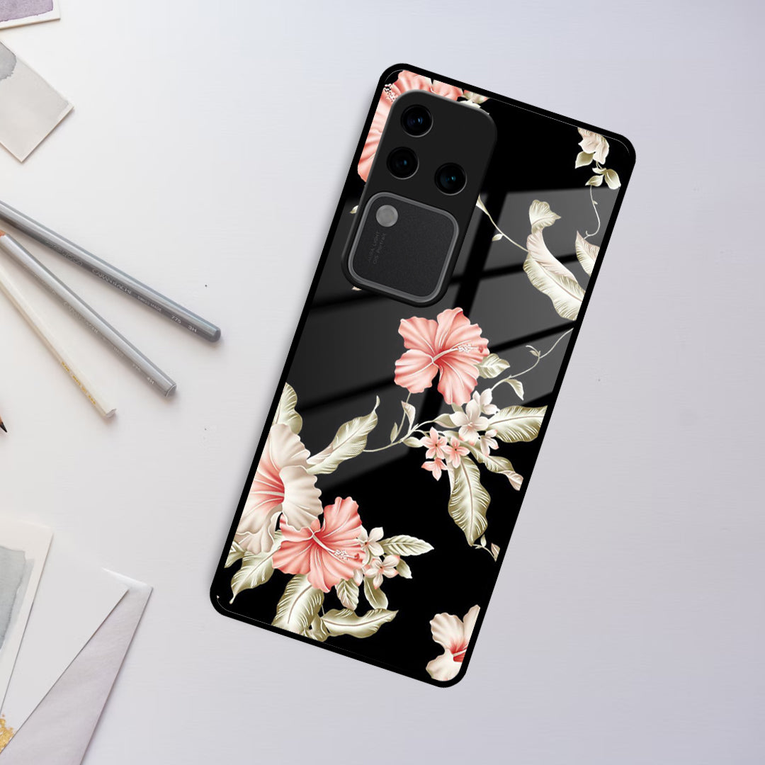 Retro Floral Glass Phone Case And Cover For Vivo