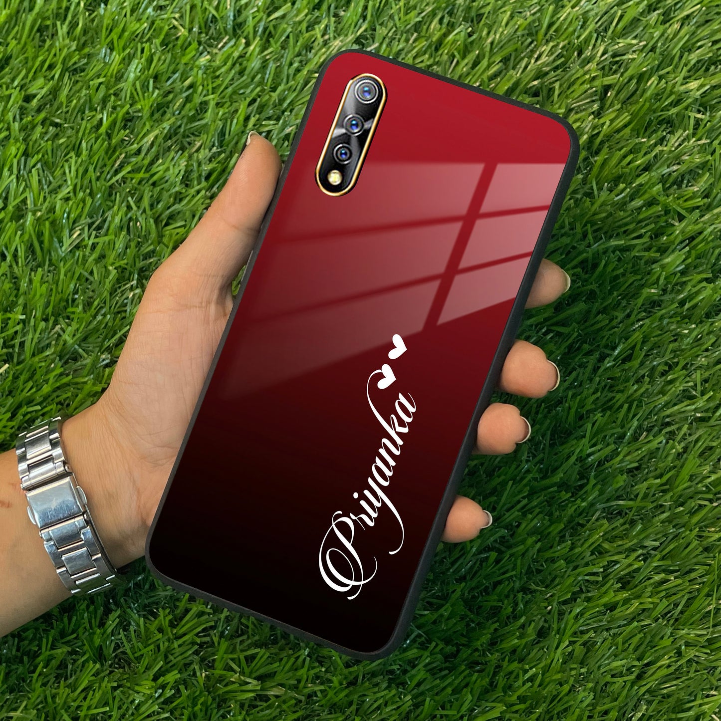 Customize Name Gradient Glass Case Cover Red Wine For Vivo