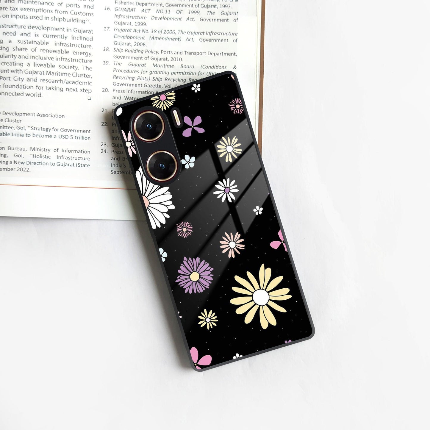 Seamless Floral Print Glass Case Cover For Vivo