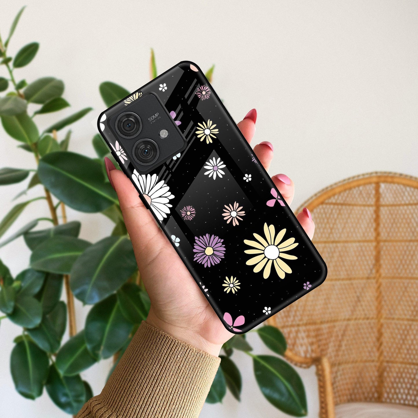 Seamless Floral Glossy Metal Case Cover For Motorola