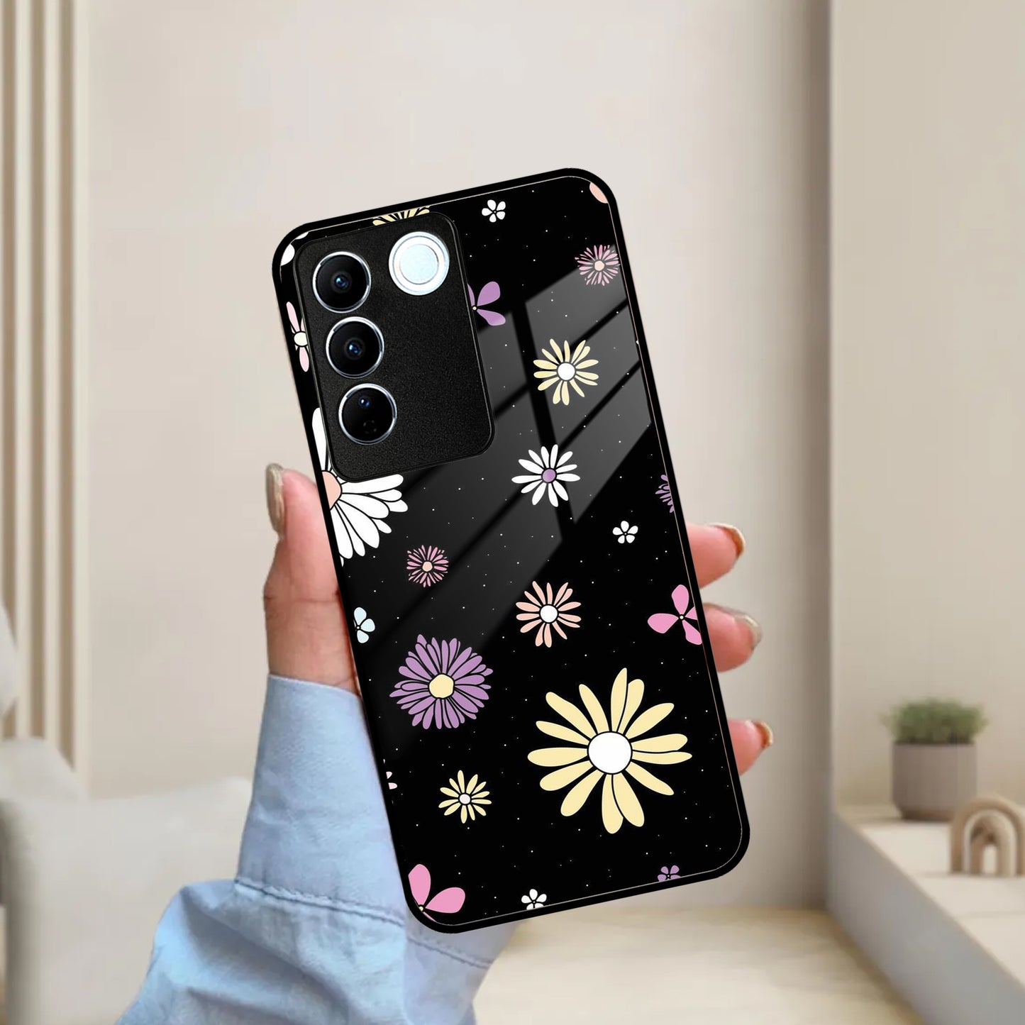 Seamless Floral Glossy Metal Case Cover For Vivo ShopOnCliQ