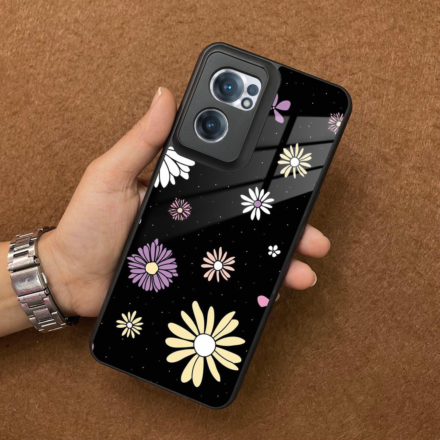 Seamless Floral Print Glass Case Cover For OnePlus