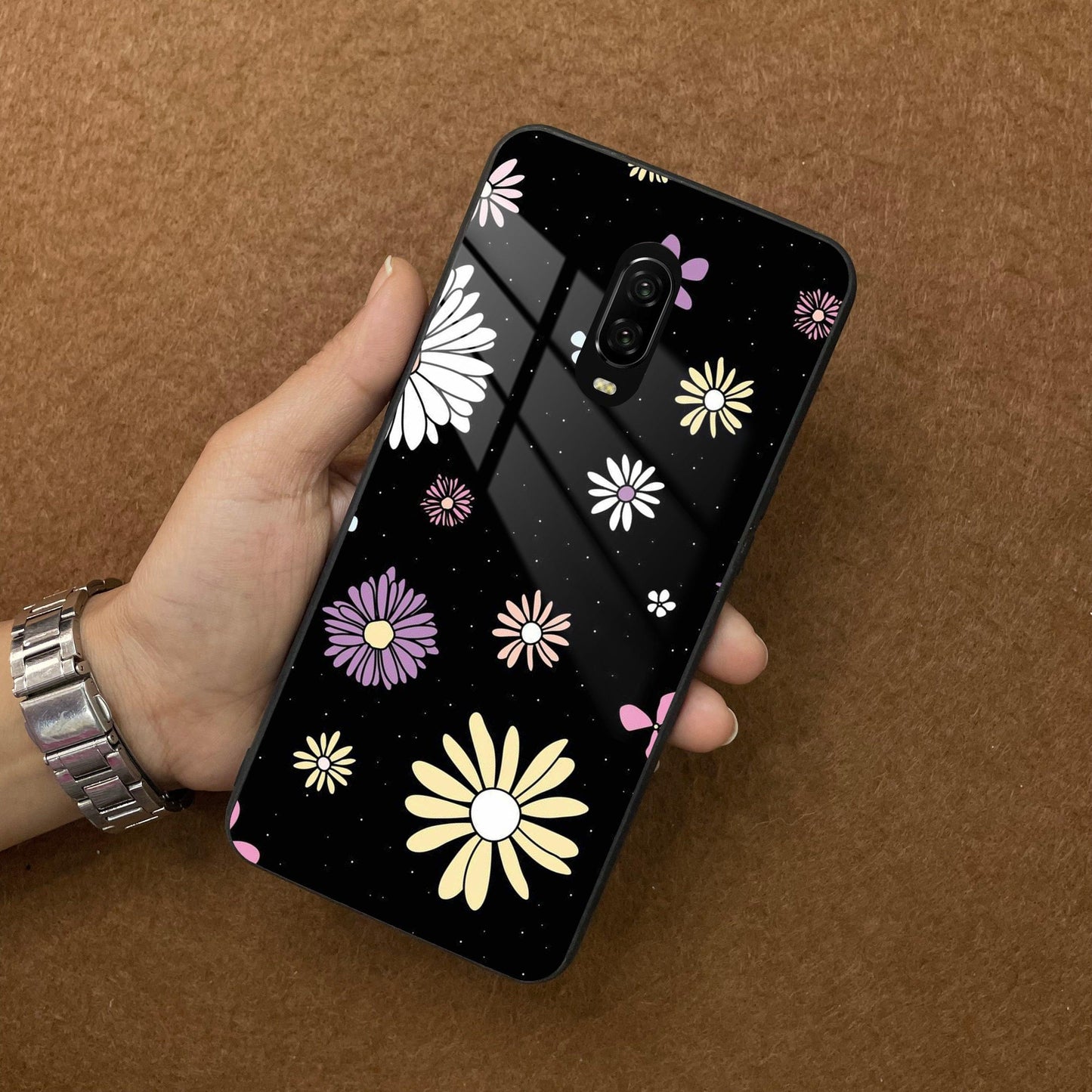 Seamless Floral Print Glass Case Cover For OnePlus