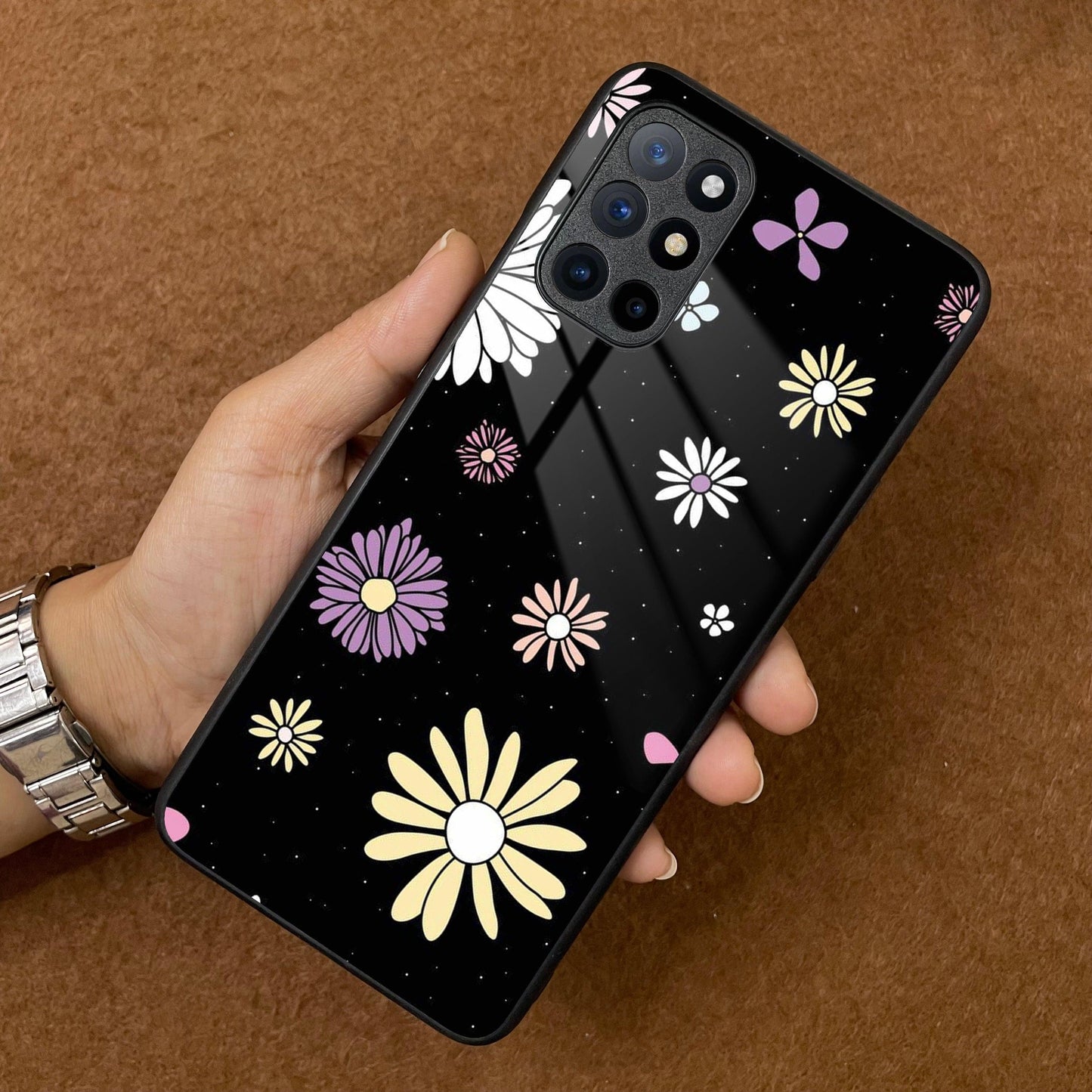 Seamless Floral Print Glass Case Cover For OnePlus