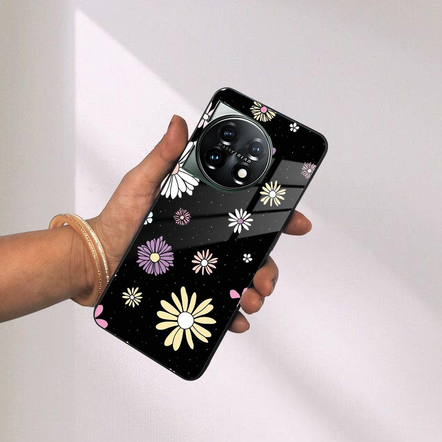 Seamless Floral Print Glass Case Cover For OnePlus