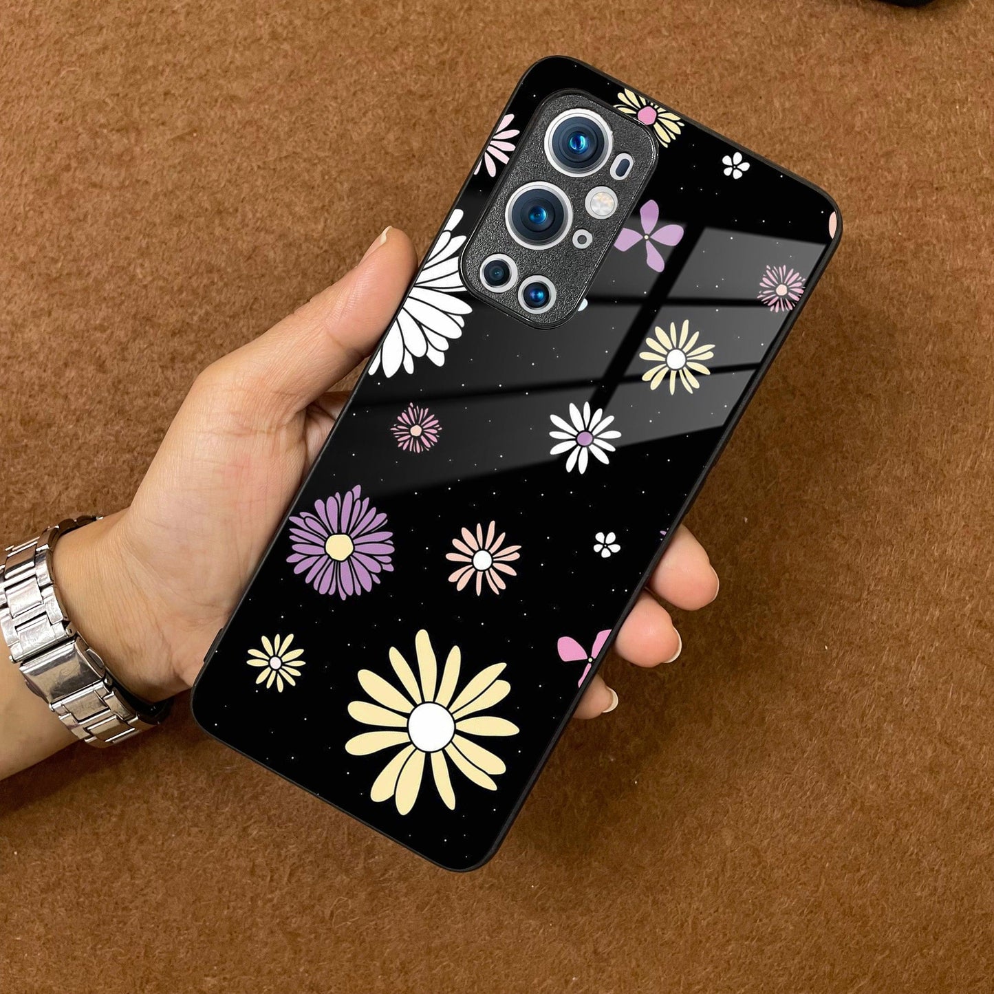 Seamless Floral Print Glass Case Cover For OnePlus