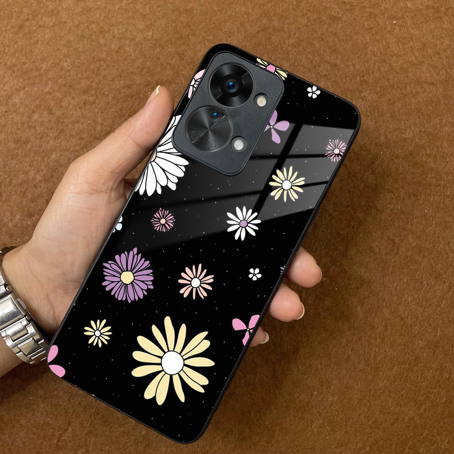 Seamless Floral Print Glass Case Cover For OnePlus