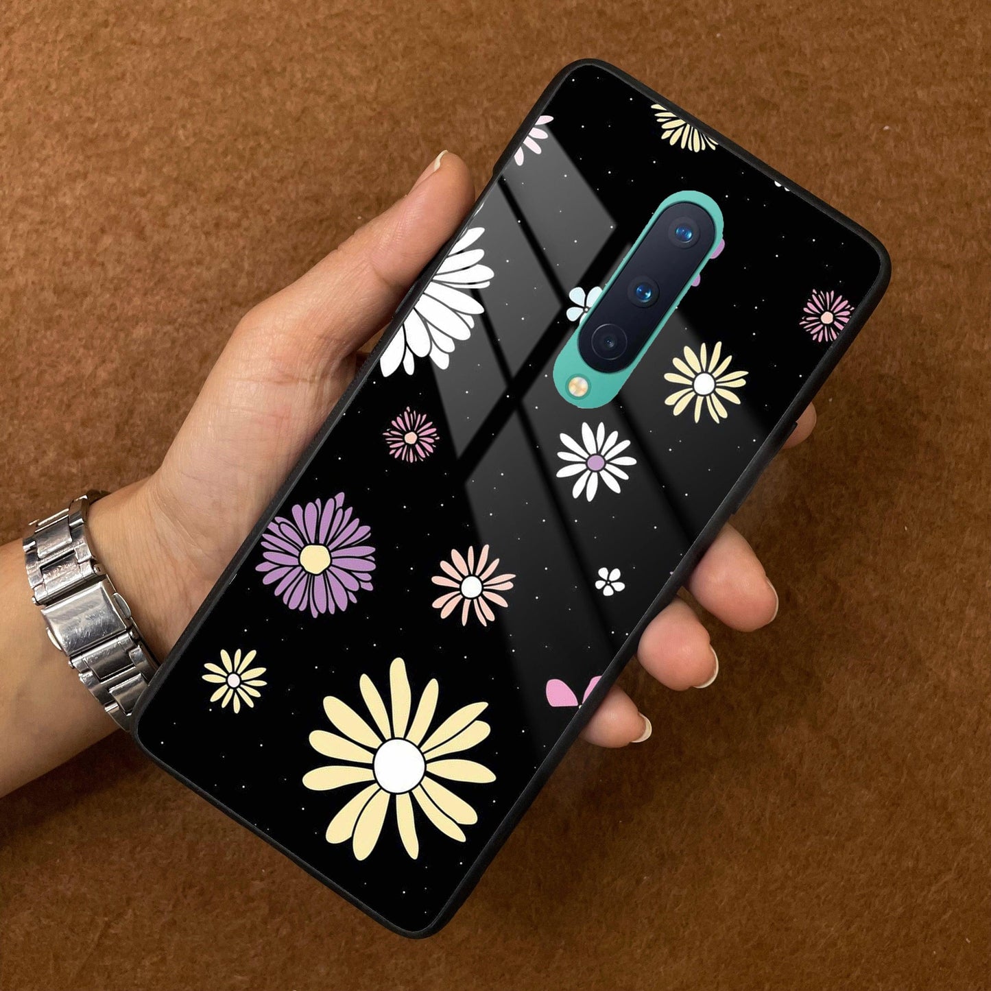 Seamless Floral Print Glass Case Cover For OnePlus