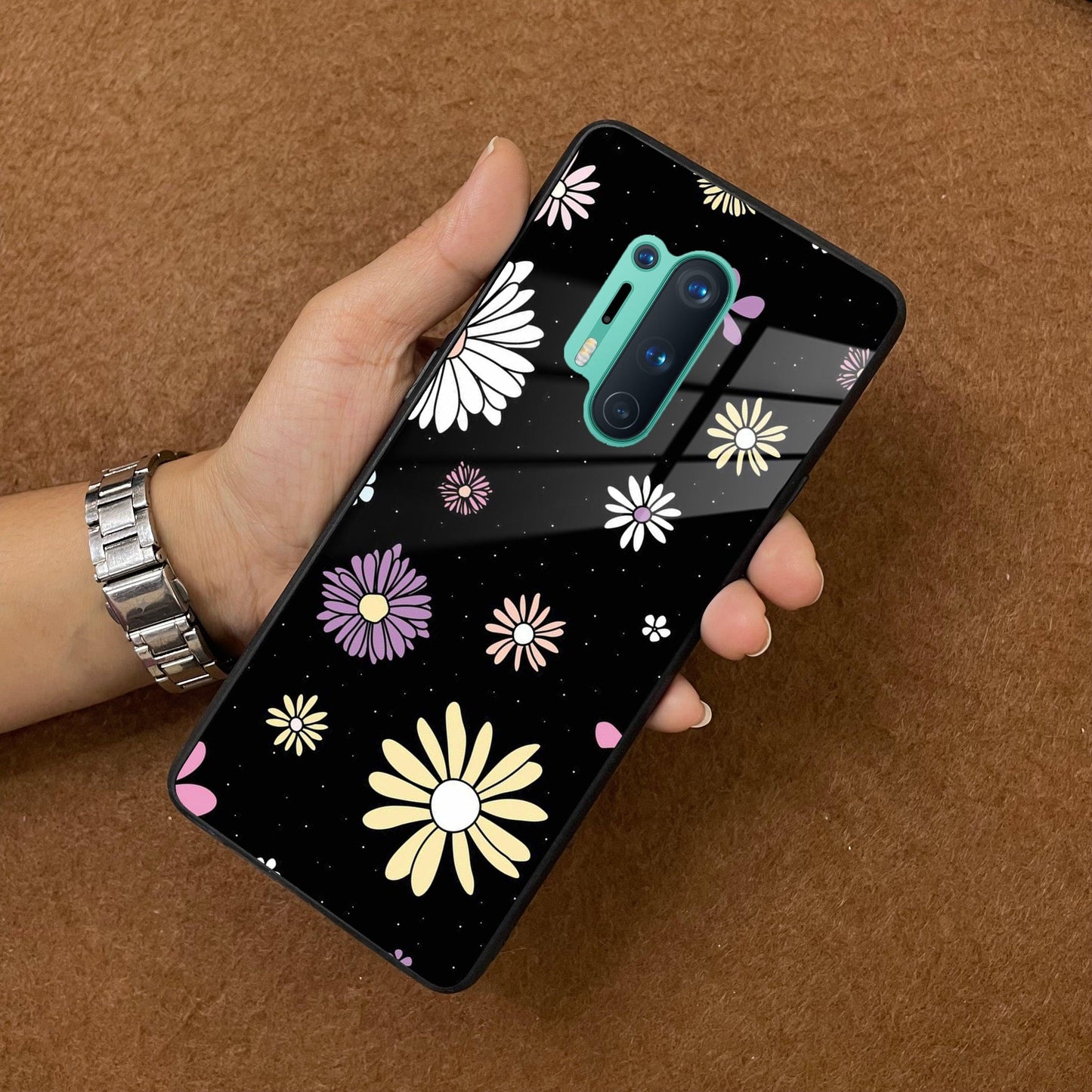 Seamless Floral Print Glass Case Cover For OnePlus