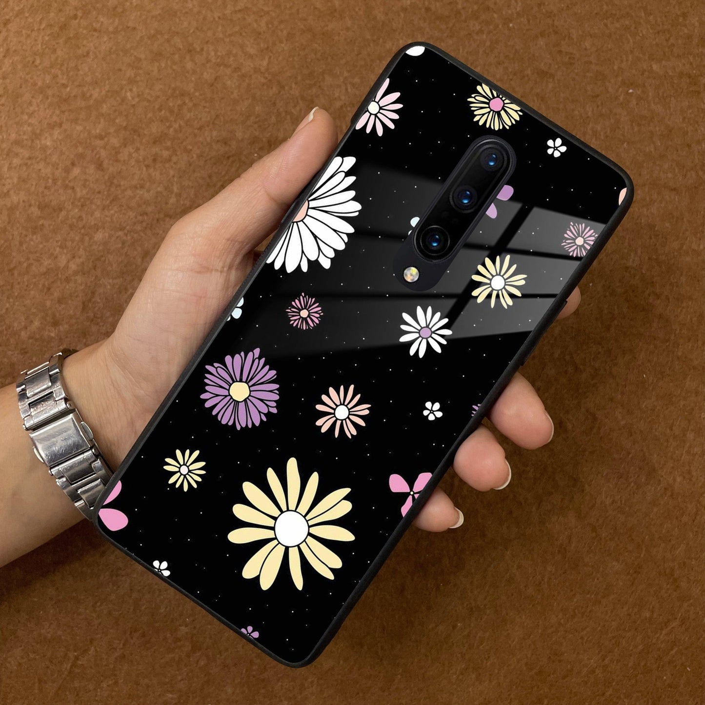 Seamless Floral Print Glass Case Cover For OnePlus