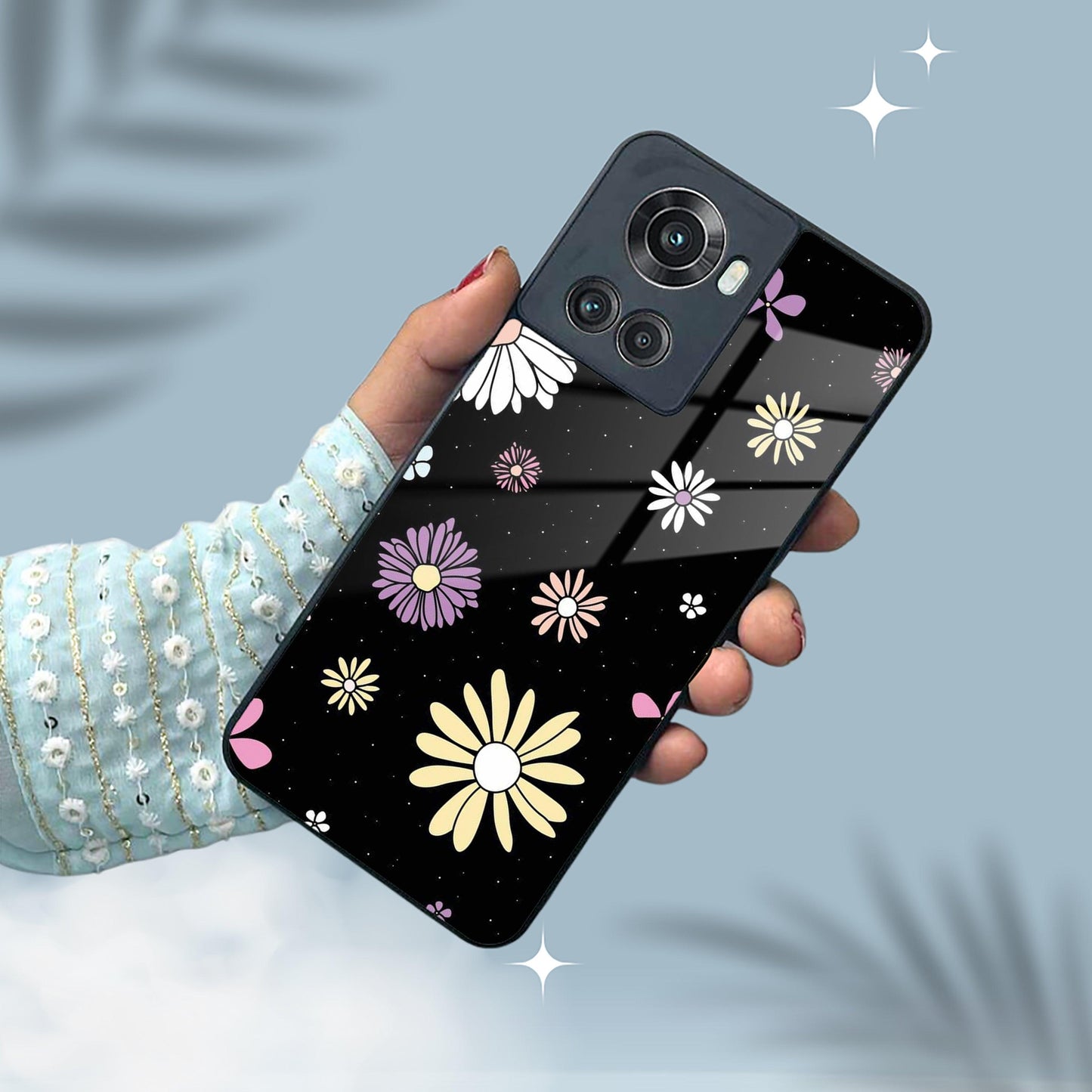 Seamless Floral Print Glass Case Cover For OnePlus