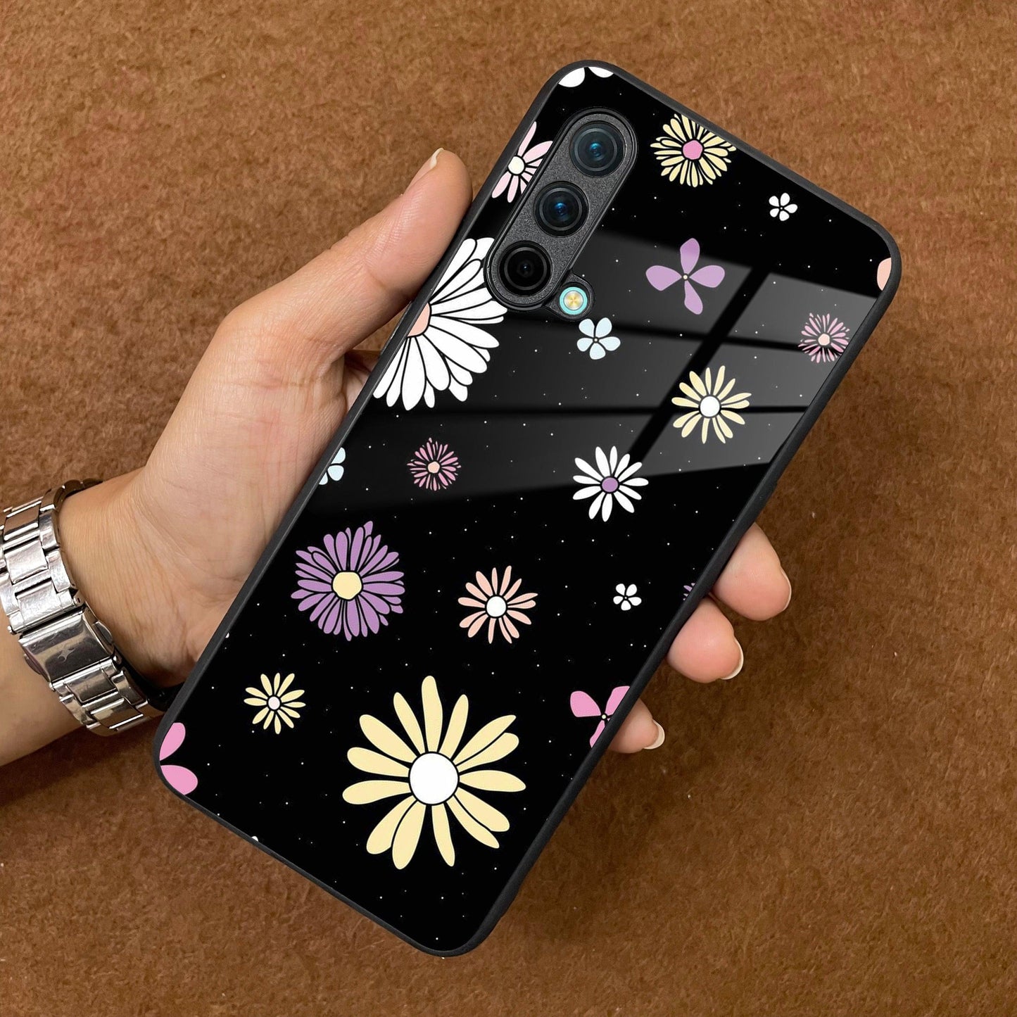 Seamless Floral Print Glass Case Cover For OnePlus