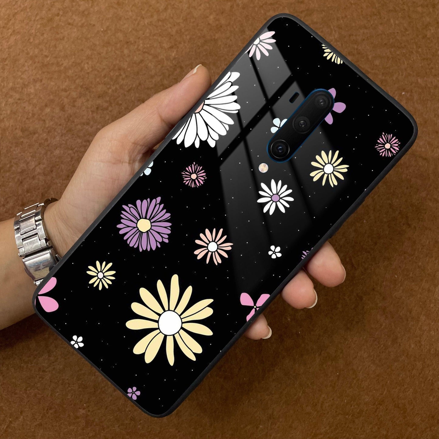 Seamless Floral Print Glass Case Cover For OnePlus