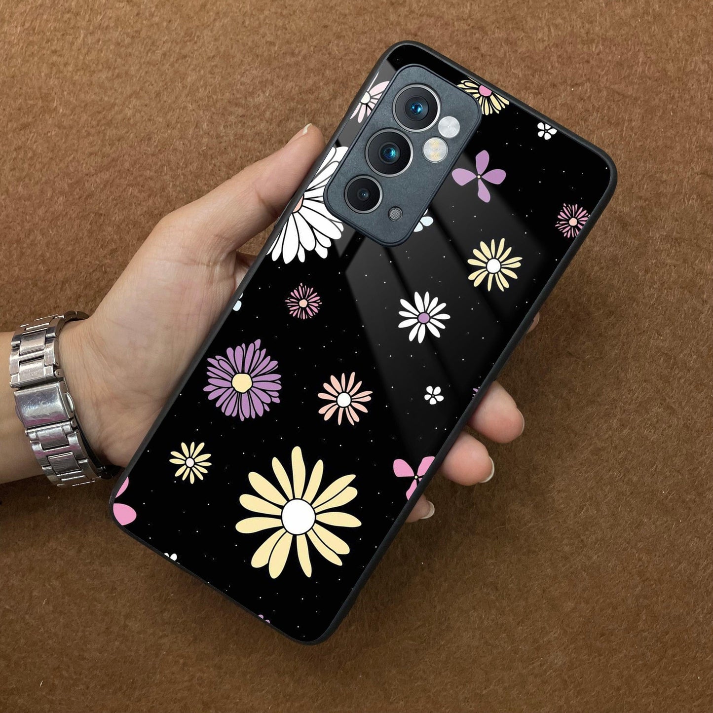 Seamless Floral Print Glass Case Cover For OnePlus