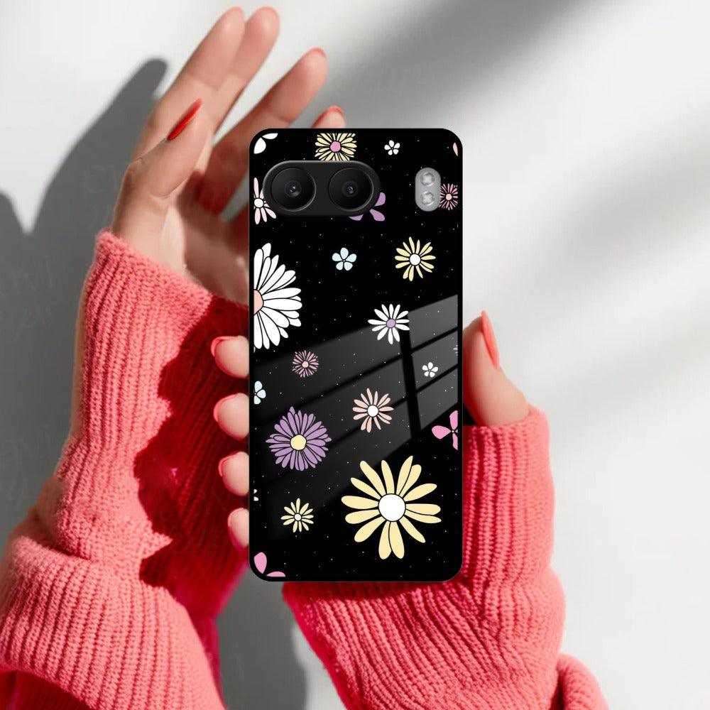 Seamless Floral Print Glass Case Cover For OnePlus