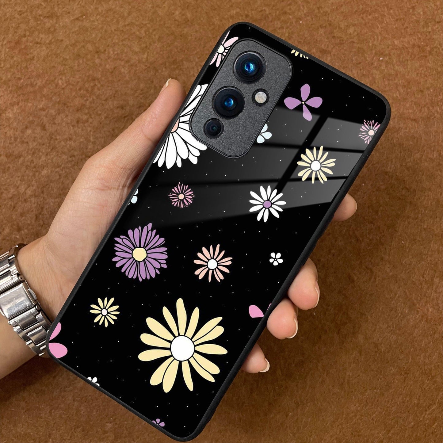 Seamless Floral Print Glass Case Cover For OnePlus