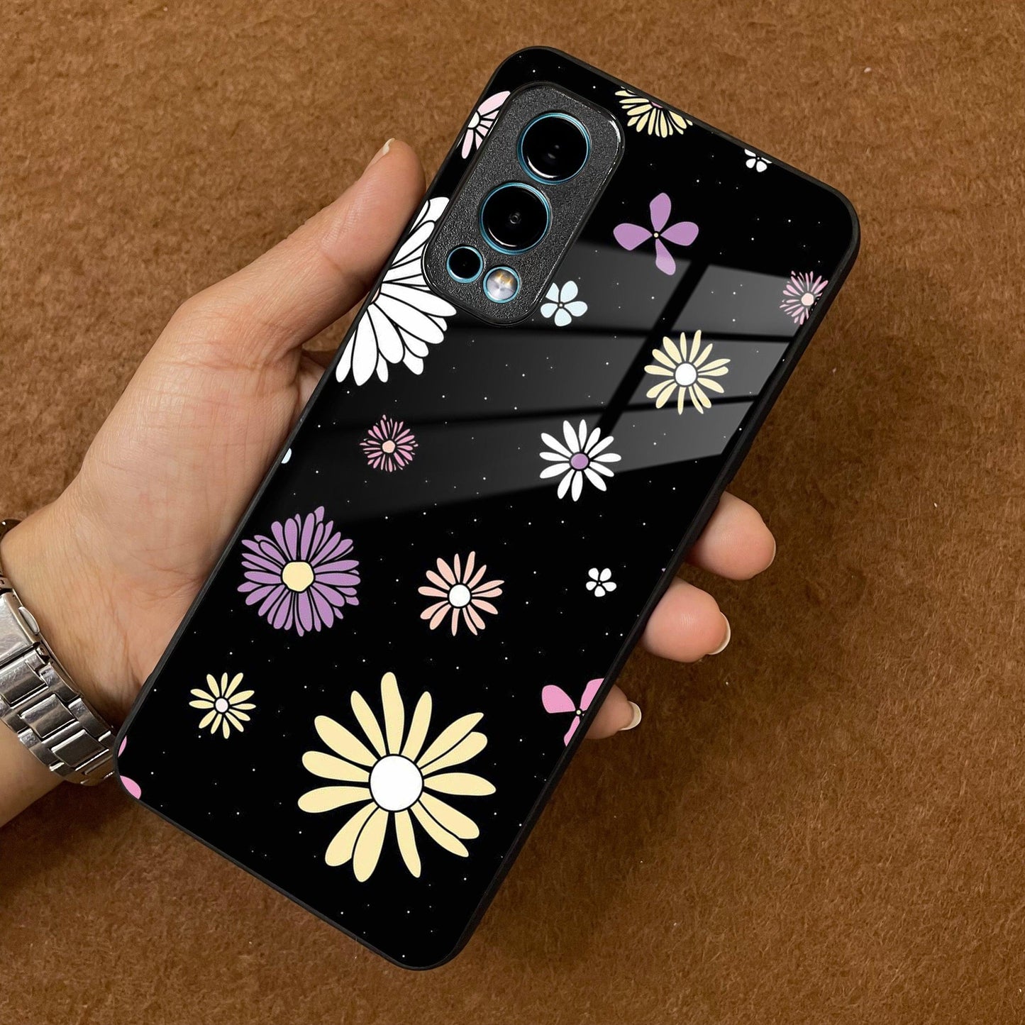 Seamless Floral Print Glass Case Cover For OnePlus