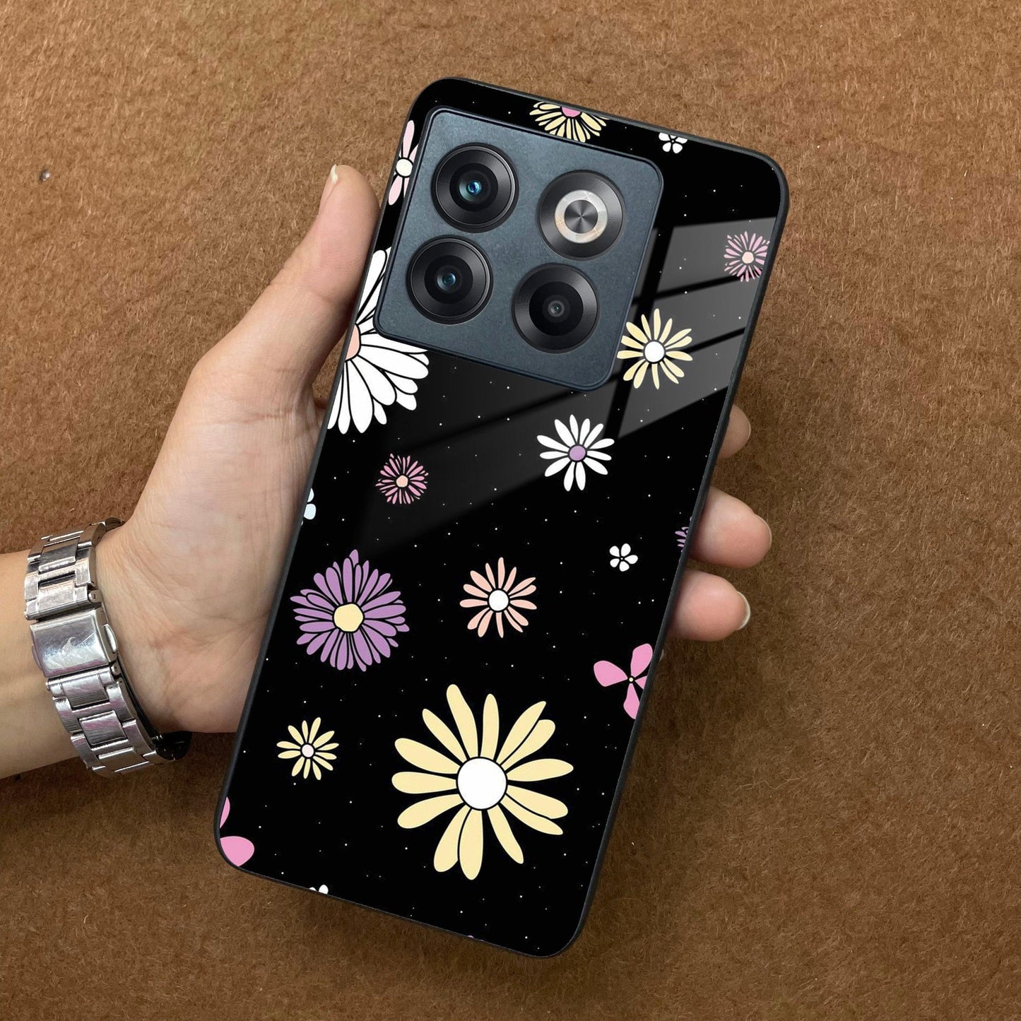 Seamless Floral Print Glass Case Cover For OnePlus