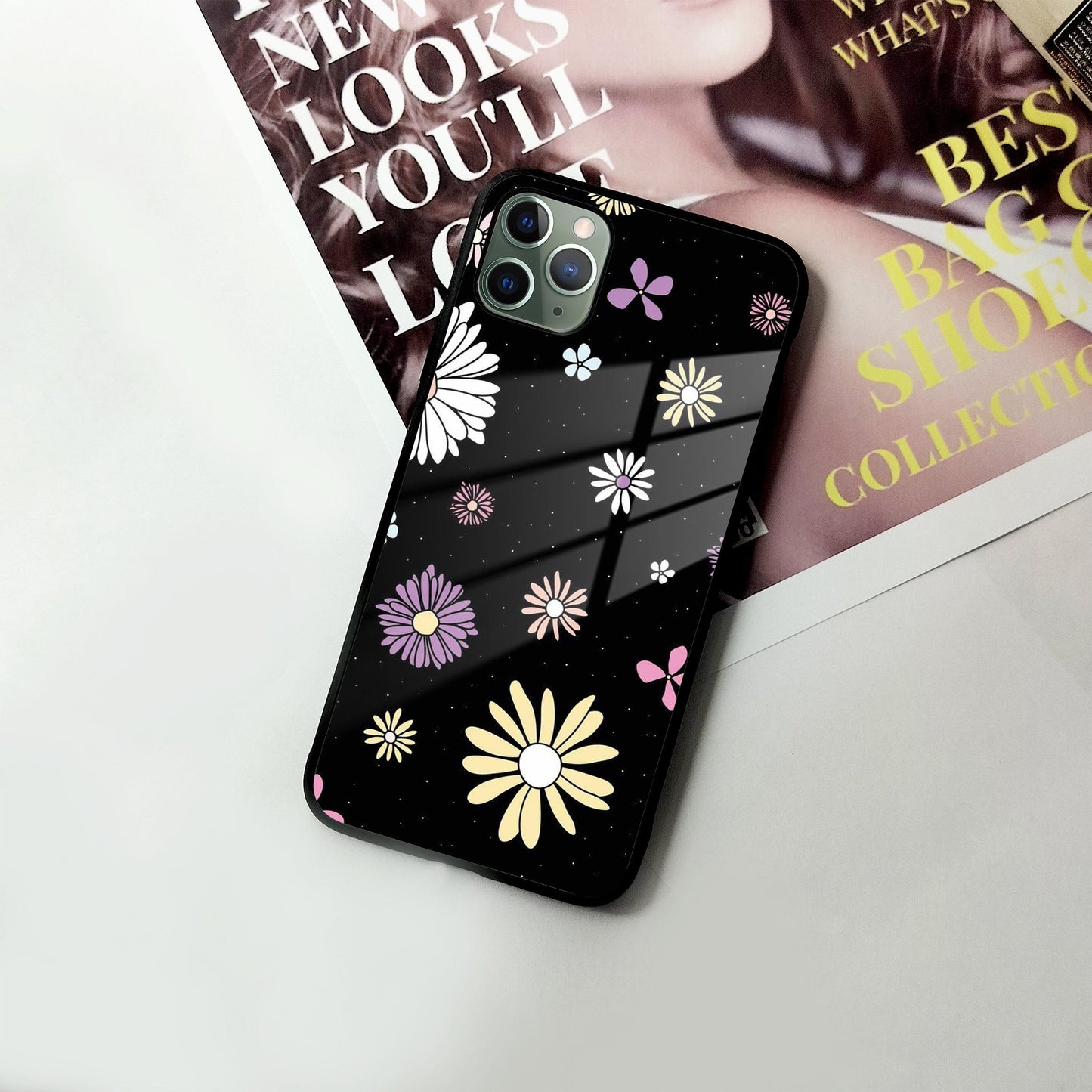 Seamless Floral Print Glass Case Cover For iPhone