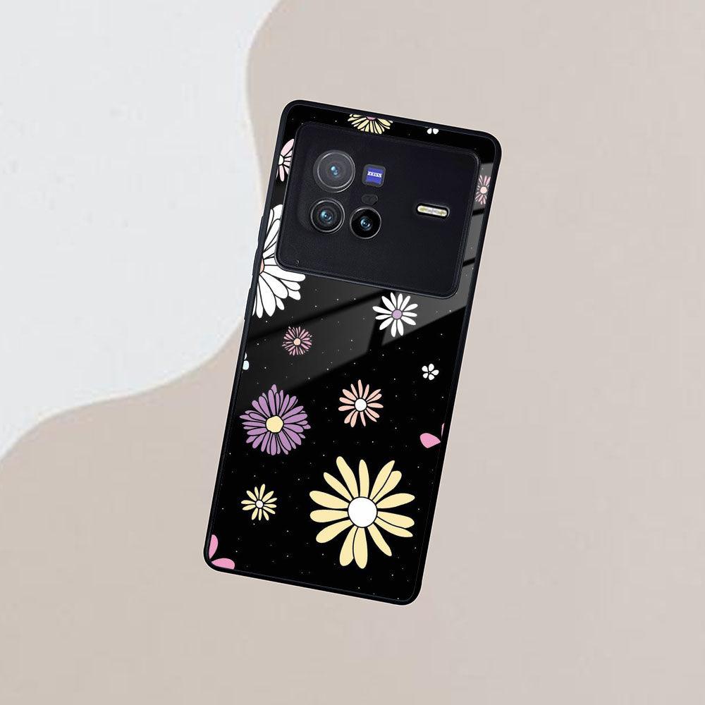 Seamless Floral Print Glass Case Cover For Vivo