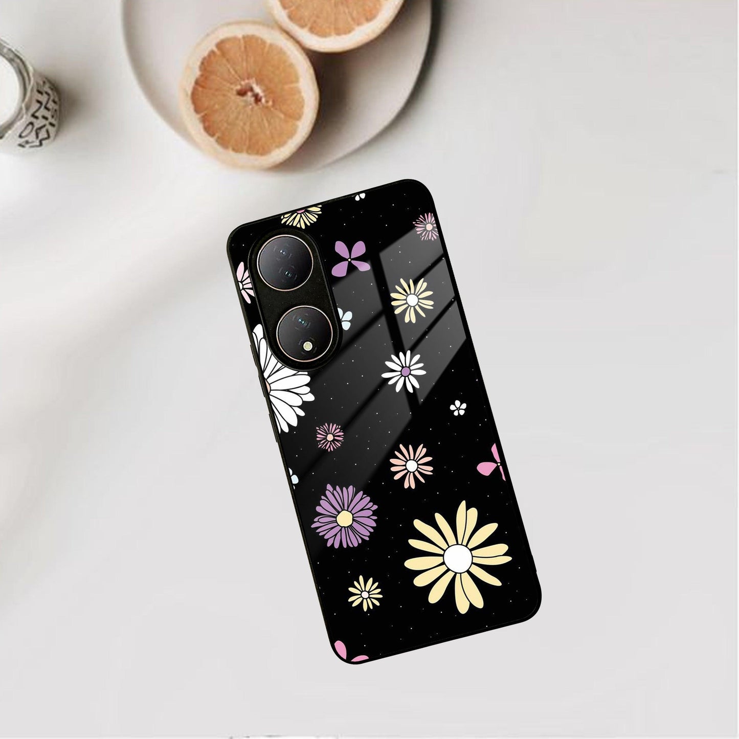 Seamless Floral Print Glass Case Cover For Vivo