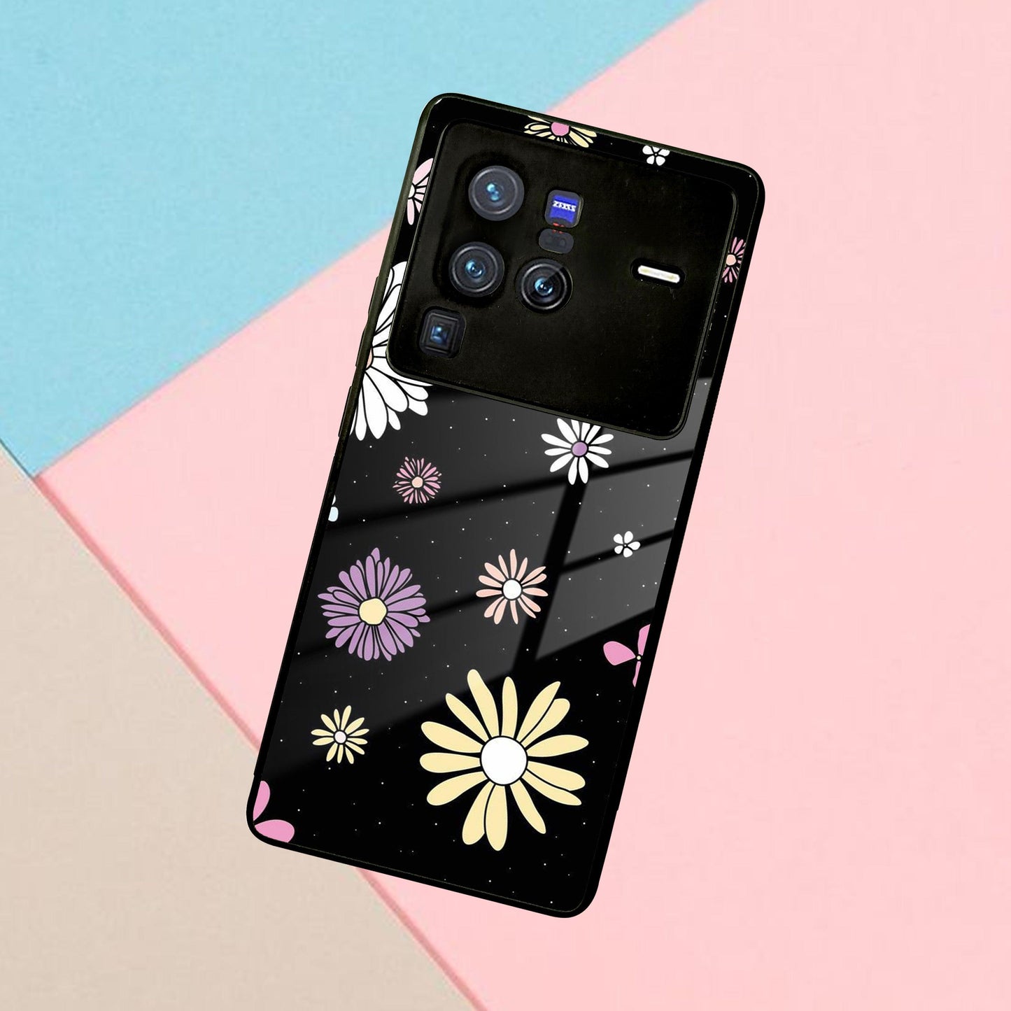 Seamless Floral Print Glass Case Cover For Vivo