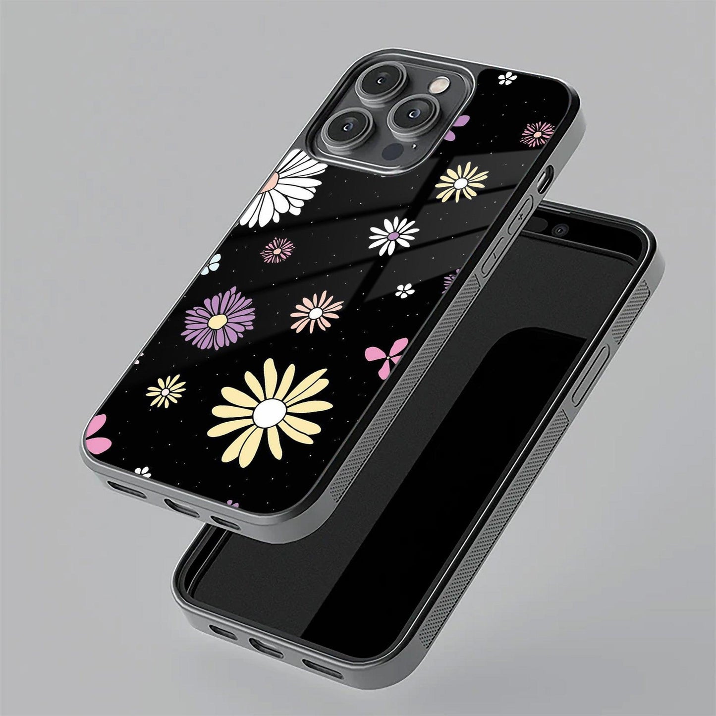 Seamless Floral Print Glass Case Cover For Vivo