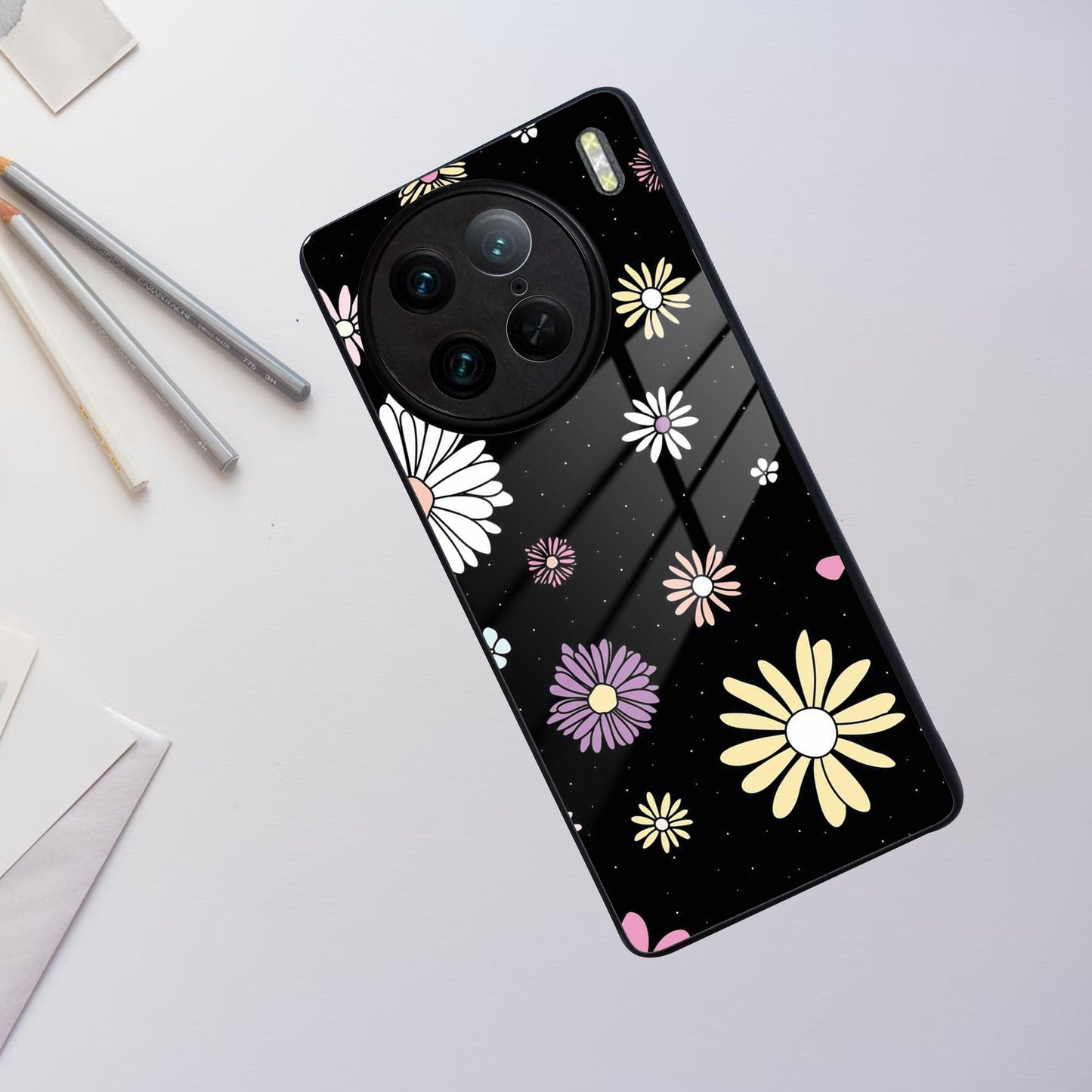 Seamless Floral Print Glass Case Cover For Vivo