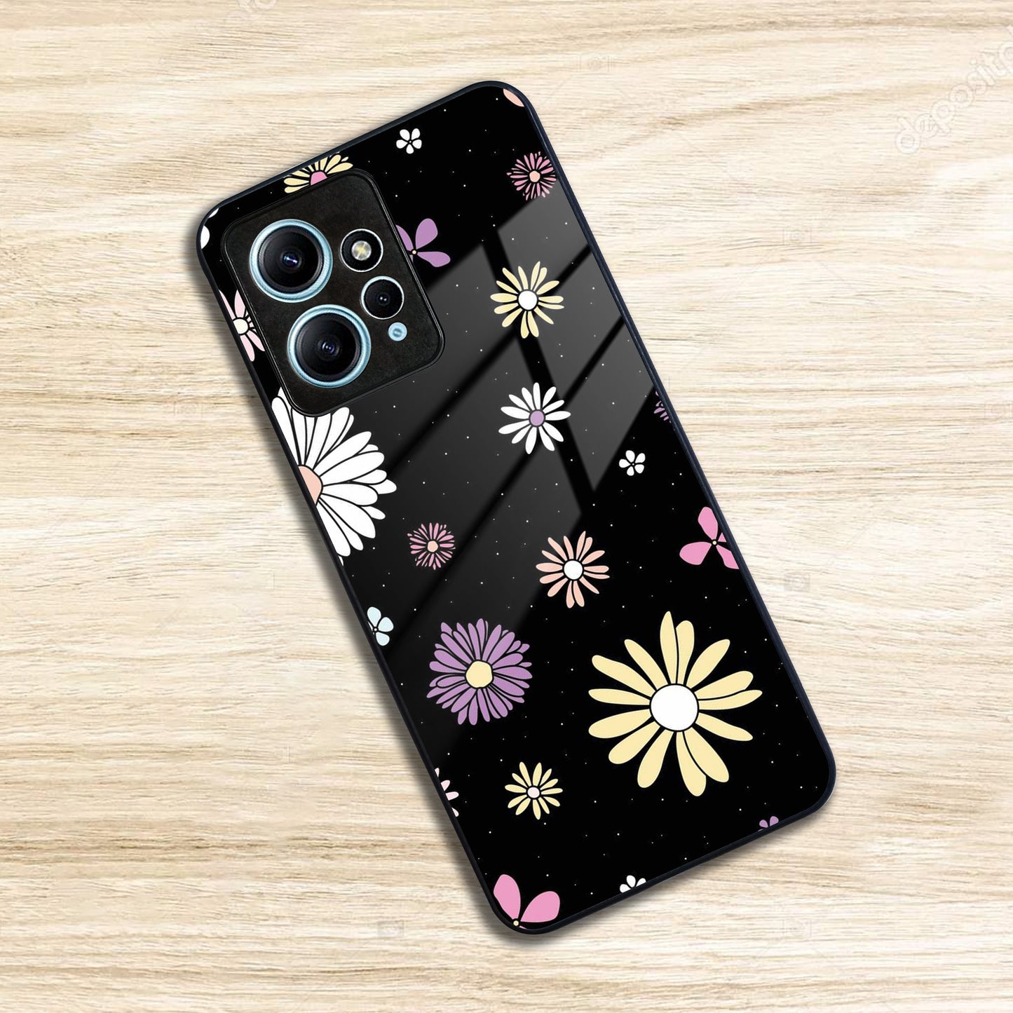 Seamless Floral Print Glass Case Cover For Redmi/Xiaomi