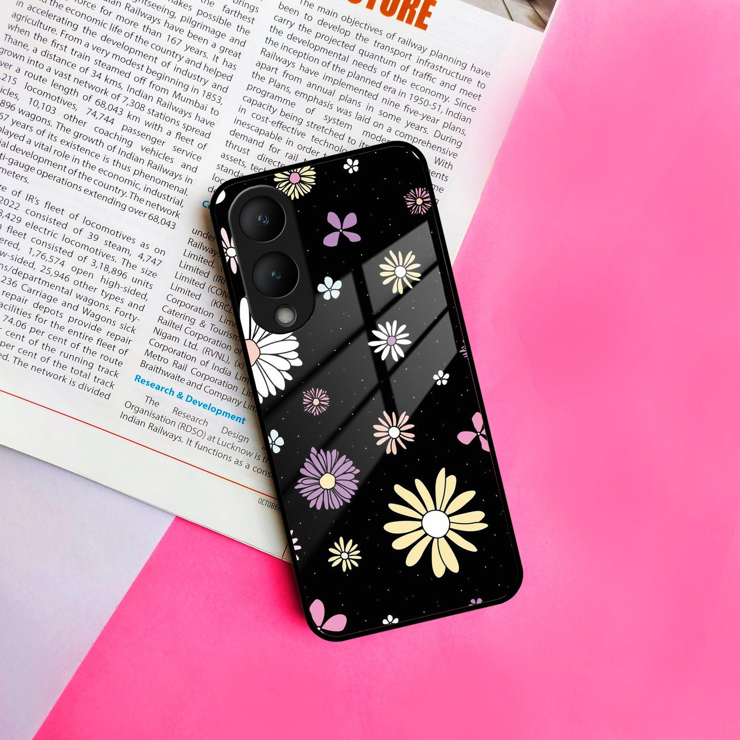 Seamless Floral Print Glass Case Cover For Vivo