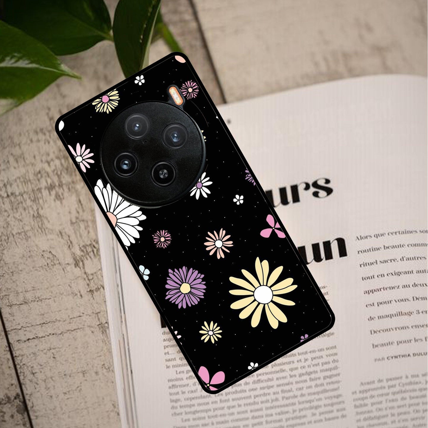 Seamless Floral Print Glass Case Cover For Vivo